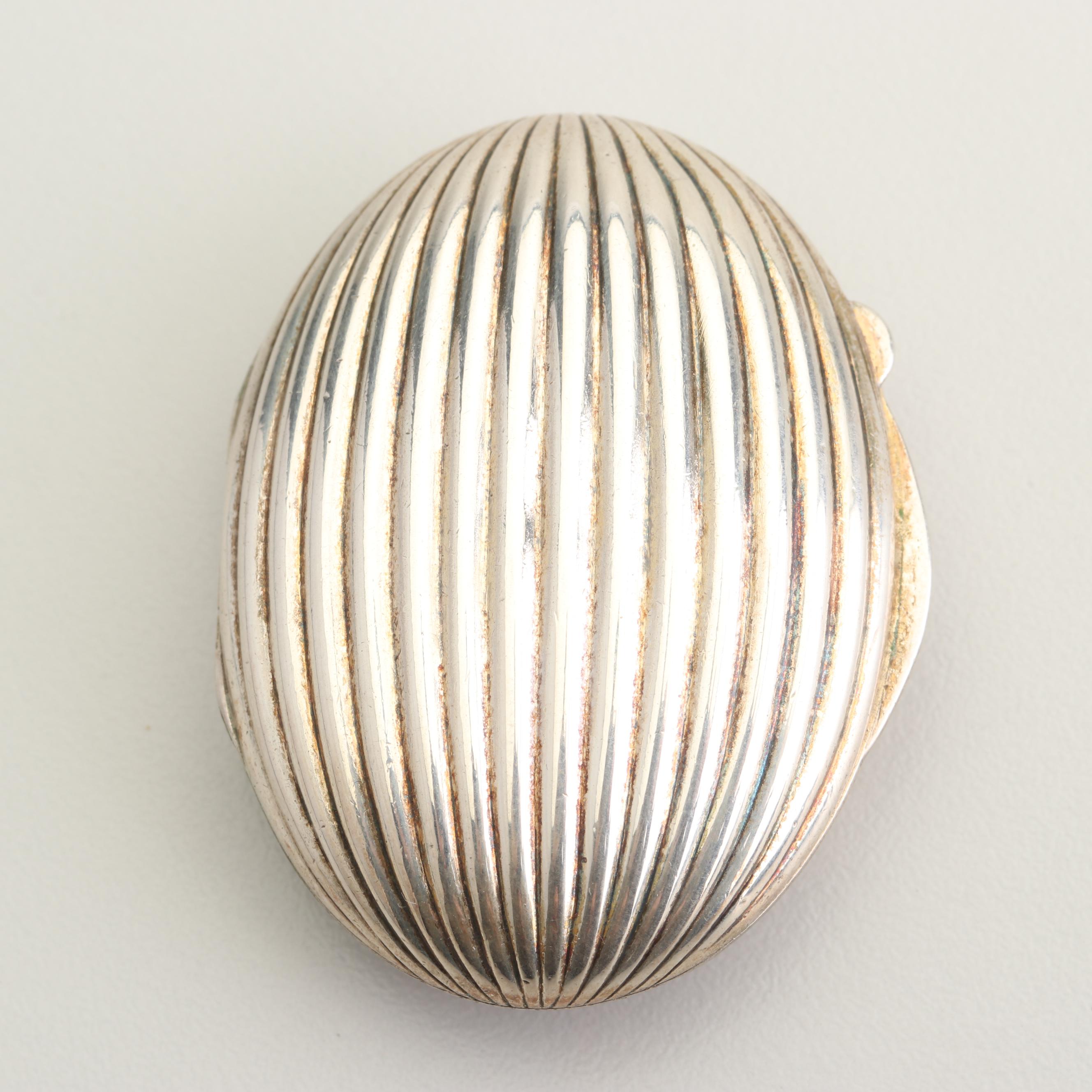 Tiffany & Co. Sterling Silver Grooved Clam Shell Pill Box, Made in