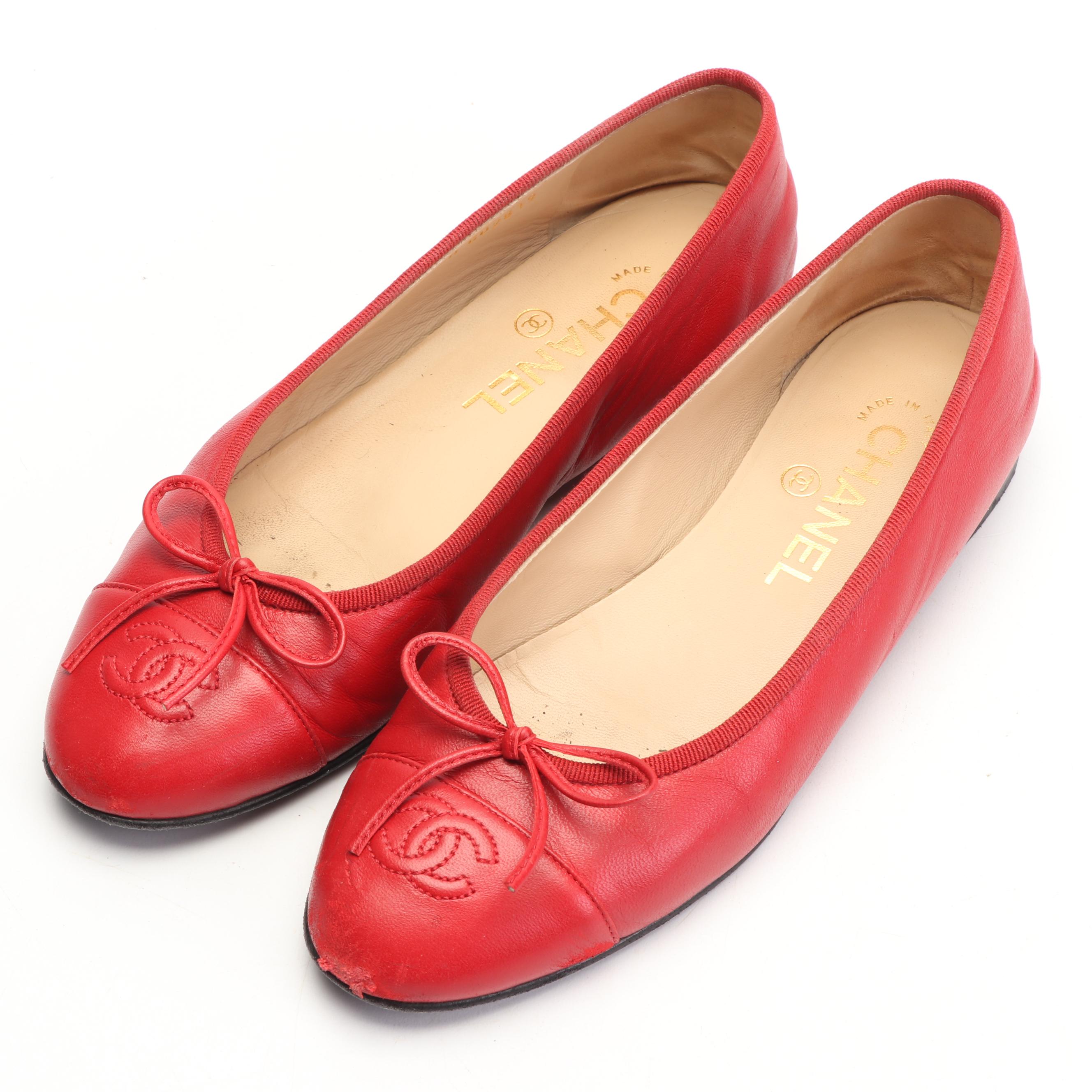 chanel red flats