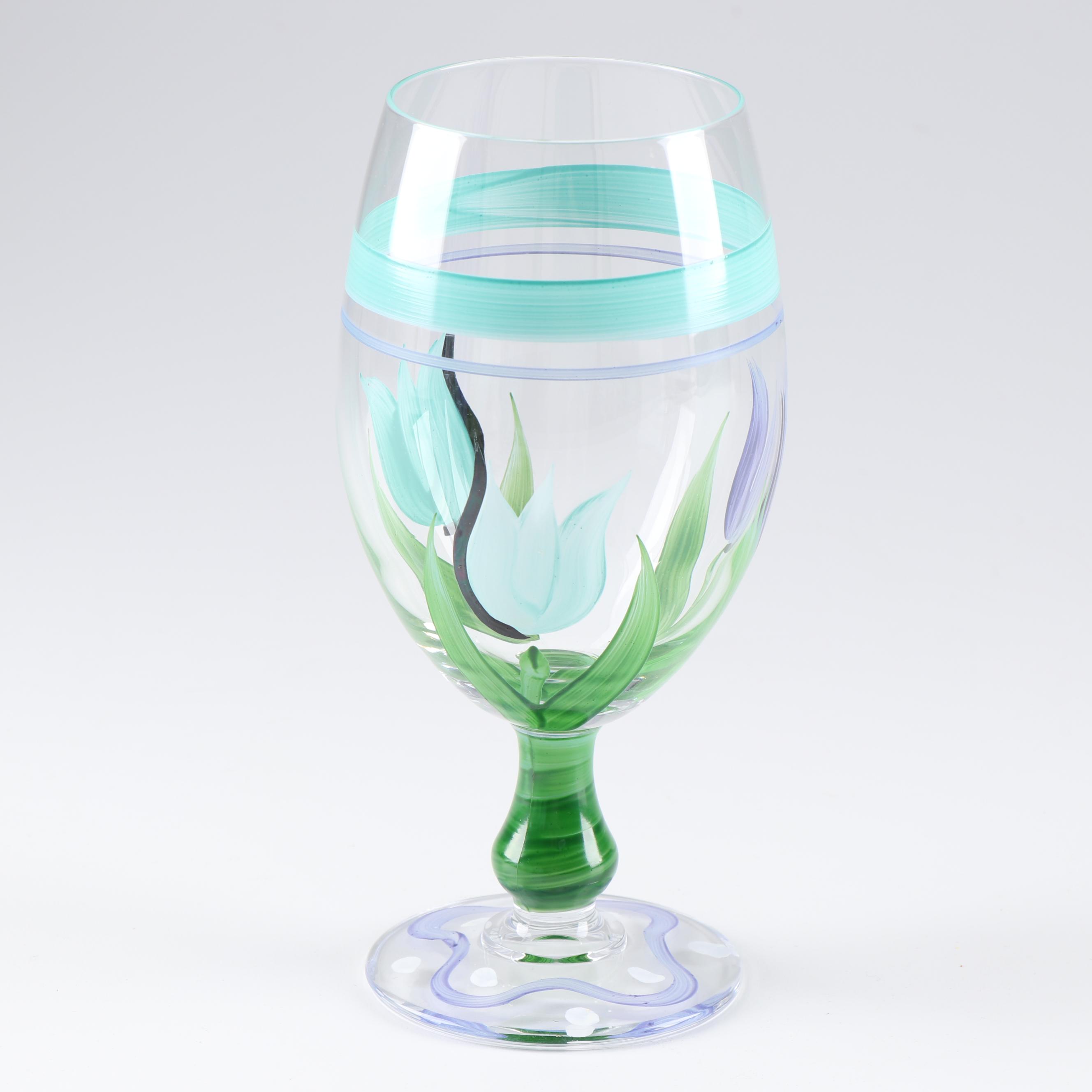 Hand Painted Stemware and Punch Bowl EBTH