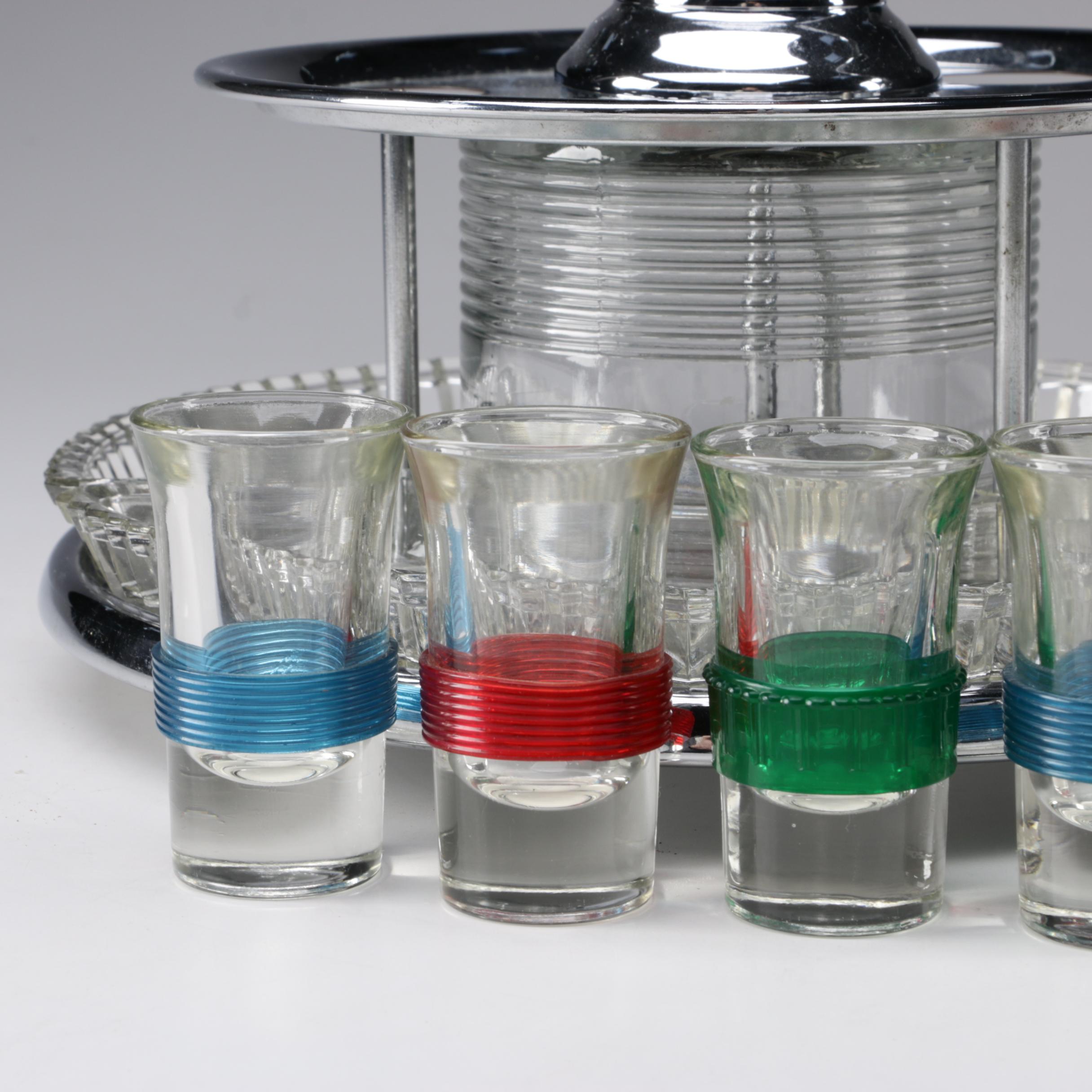 Chrome and Glass Liquor Dispenser and Snack Tray Carousel ...