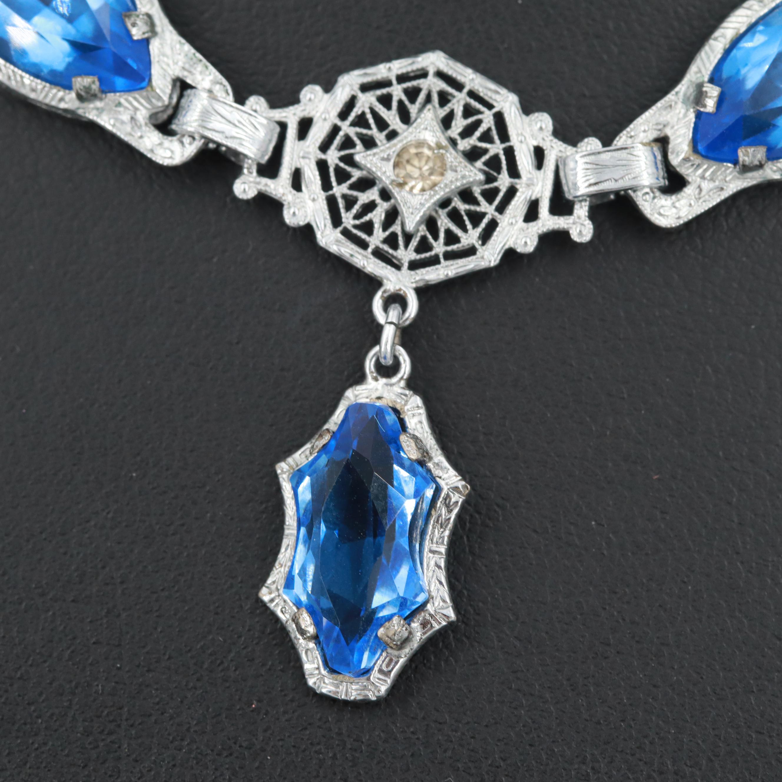 Art Deco Style House of Borvani Silver Tone Glass Necklace EBTH