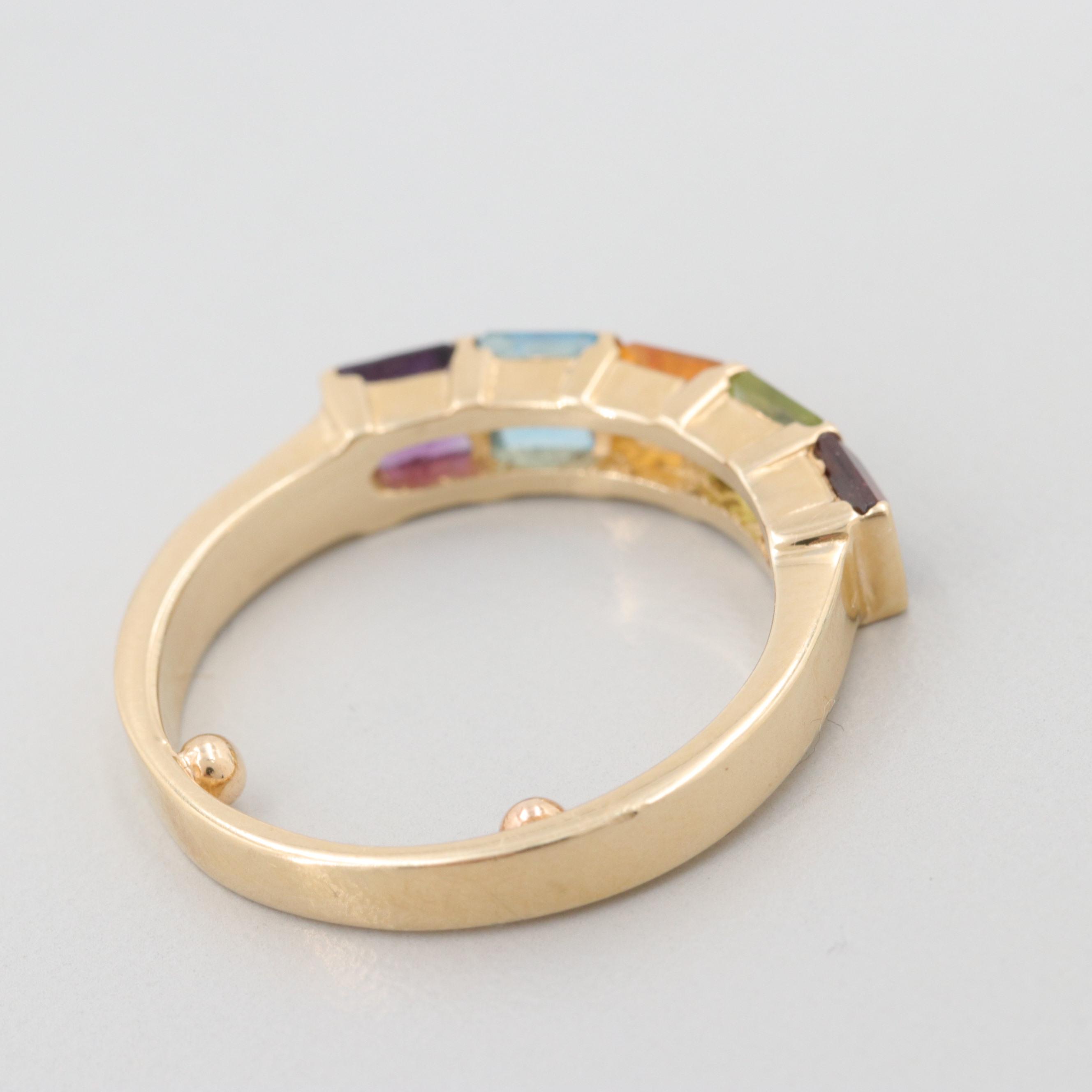 14K Yellow Gold Amethyst, Peridot, Citrine, Blue Topaz And Garnet Ring ...