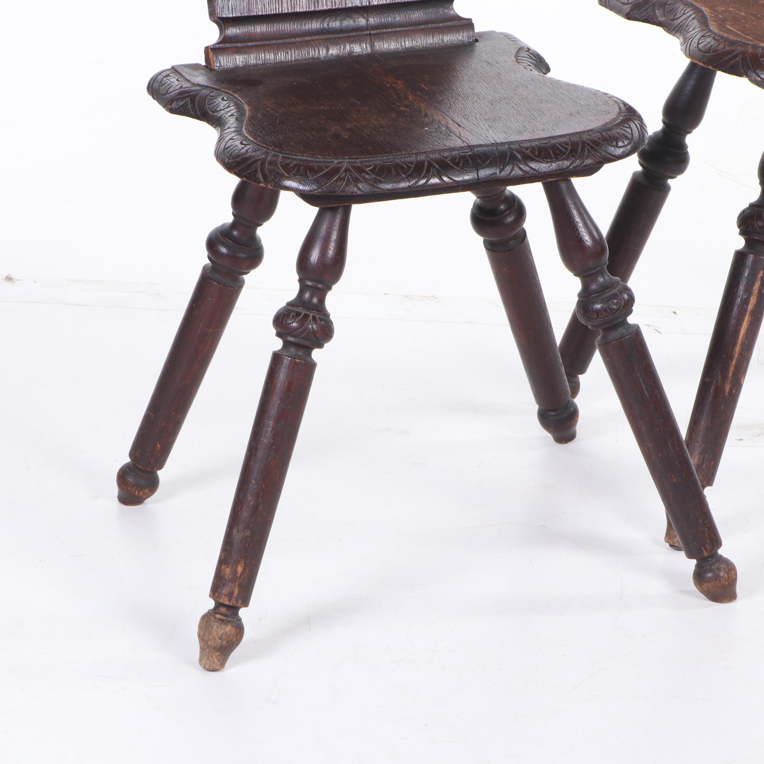 Carved Oak Sgabello Style "Green Man" Chairs, Late 19th Century EBTH