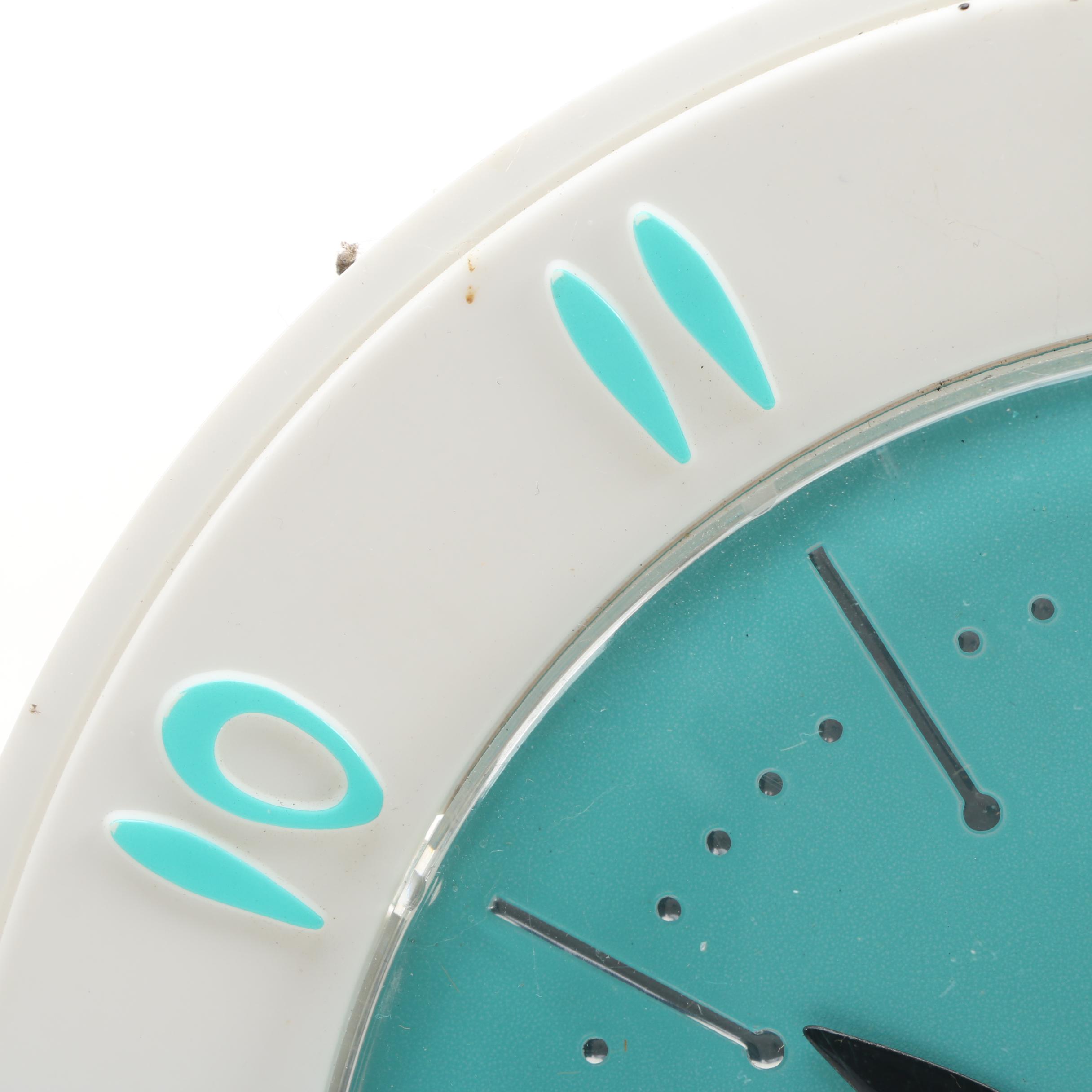 Lux Teal and White Electric Wall Clock, MidCentury EBTH