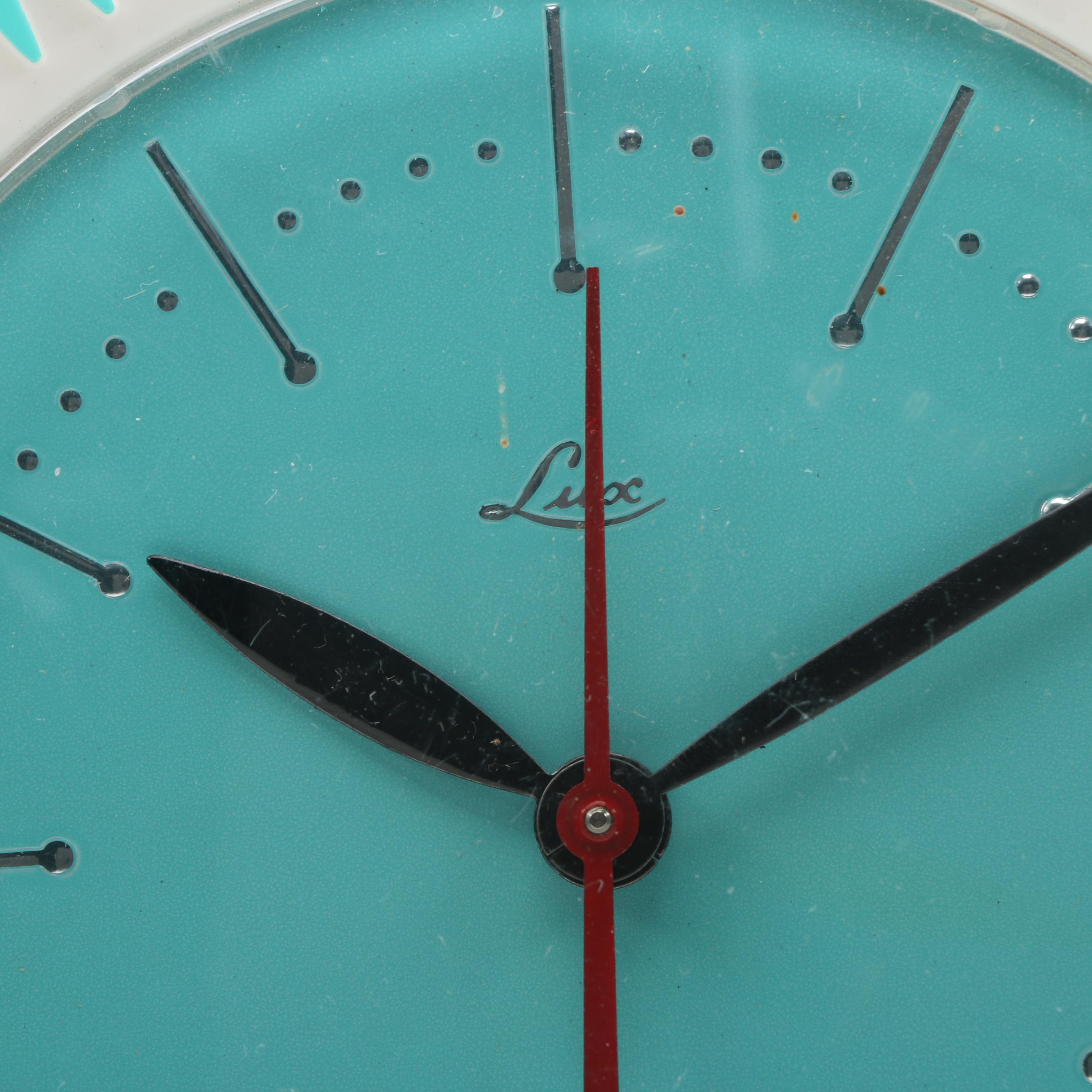 Lux Teal and White Electric Wall Clock, MidCentury EBTH