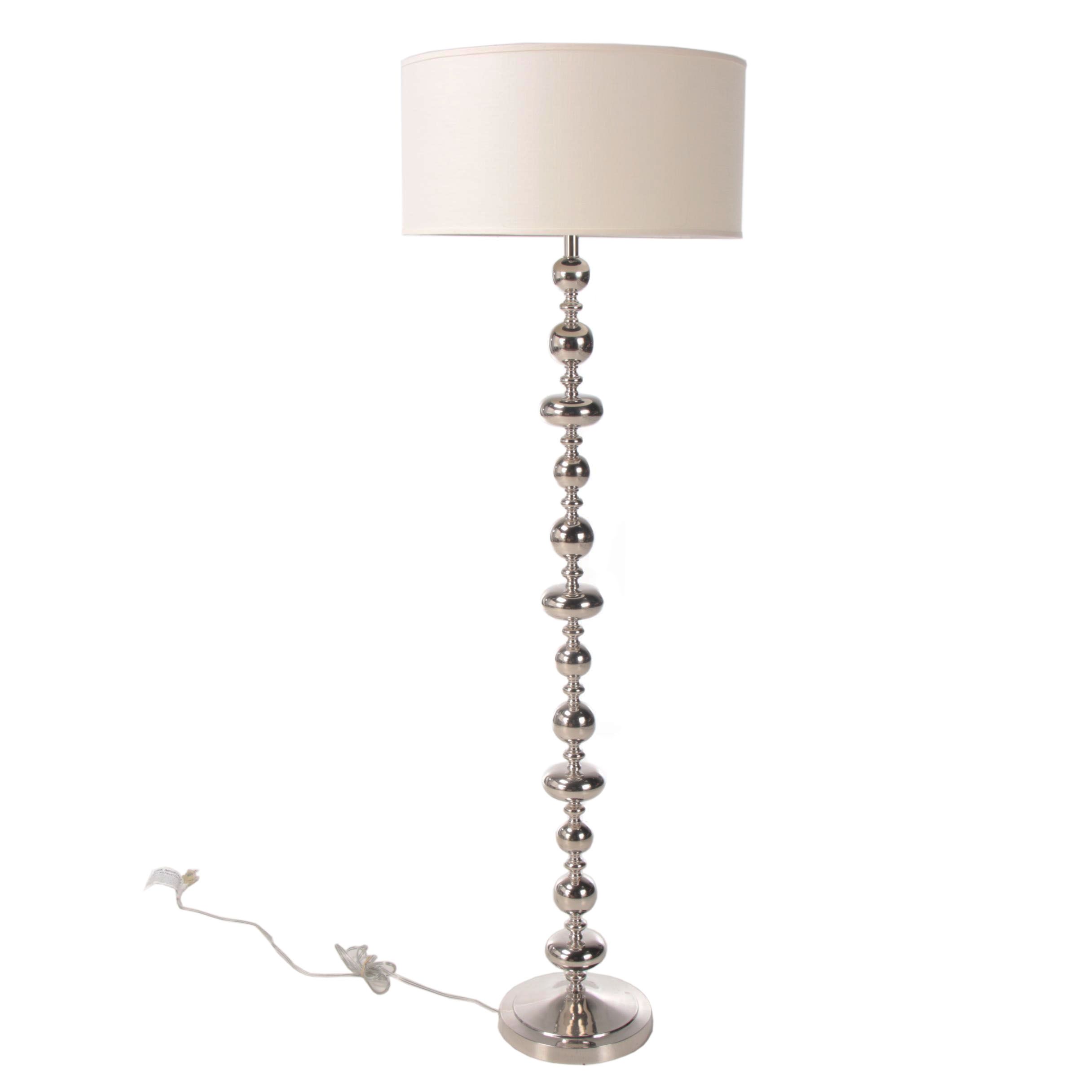 Pottery Barn Silver Tone Metal Stacked Orb Floor Lamp With Fabric