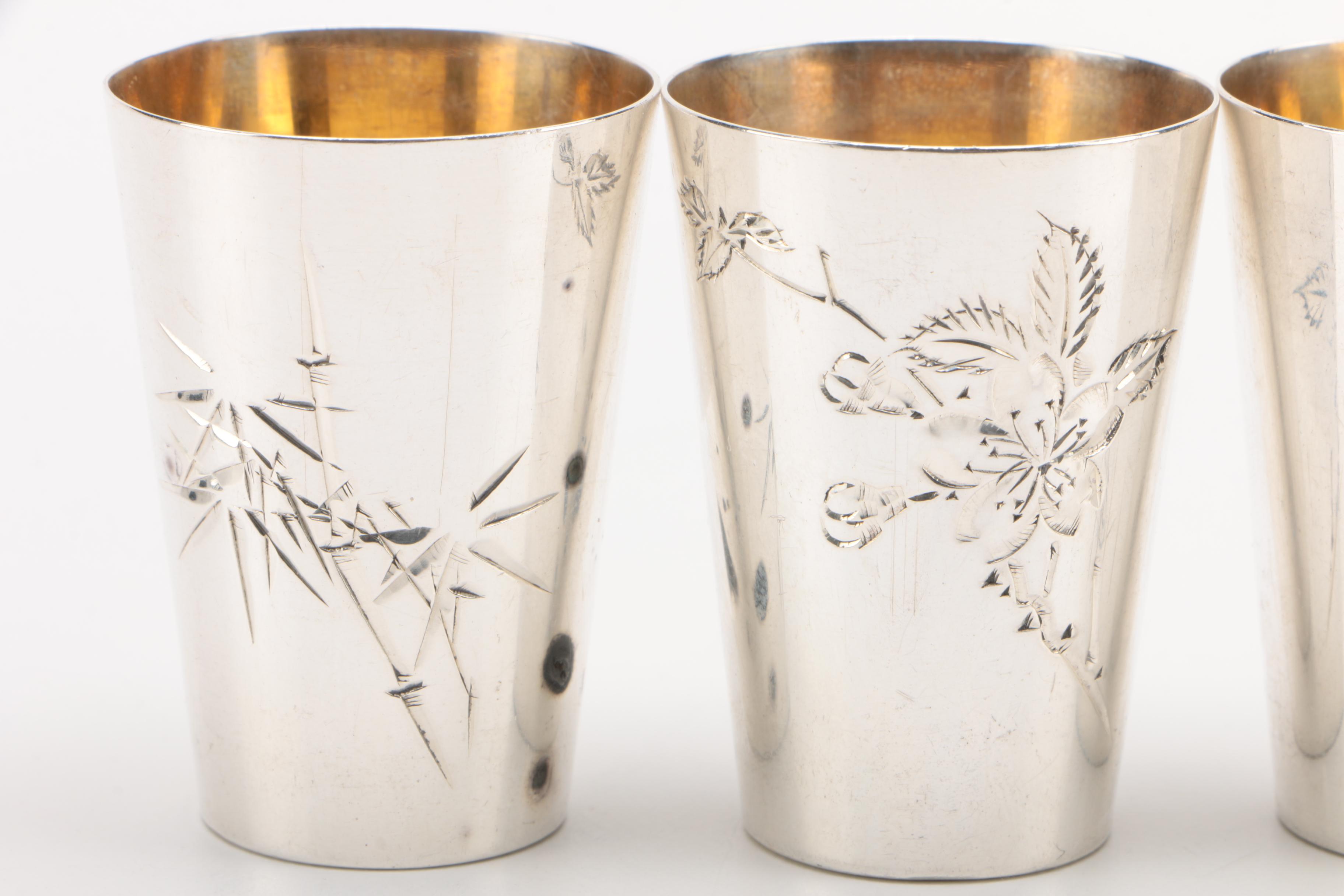 K. Hattori Japanese Gold Washed Pure Silver Sake Cups EBTH