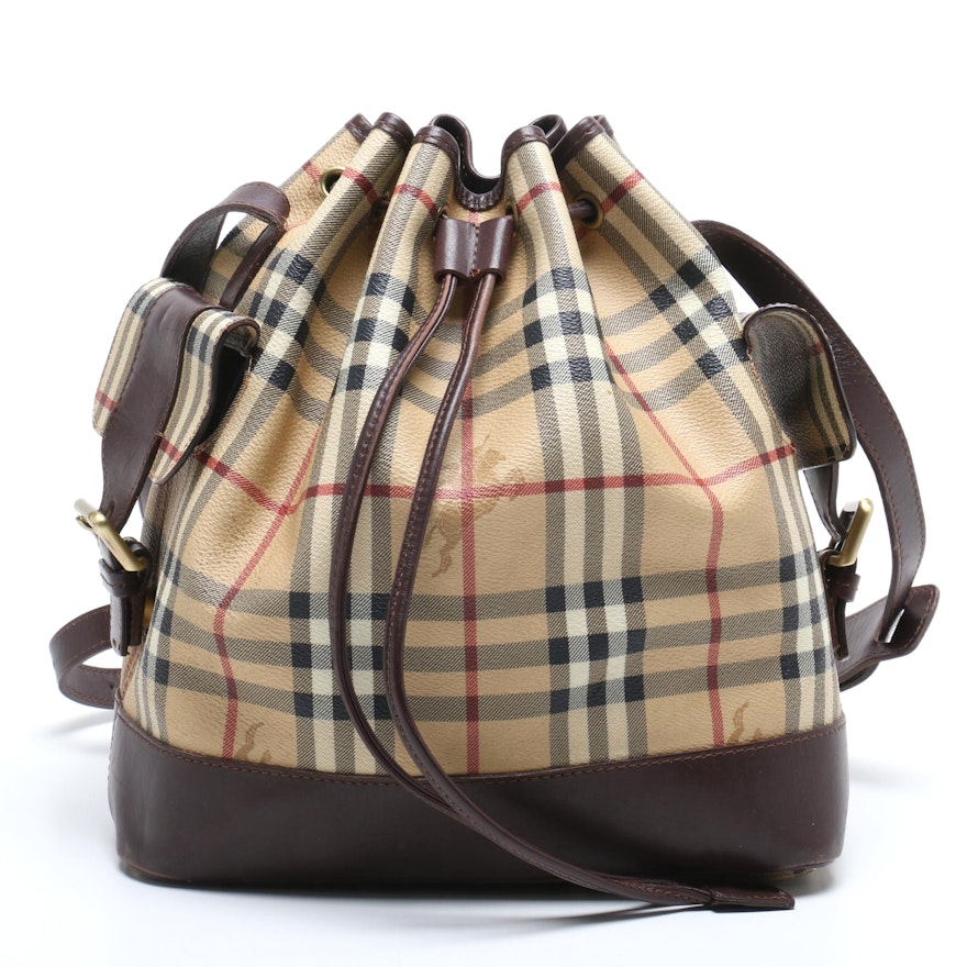 Burberry &quot;Haymarket Check&quot; Coated Canvas and Leather Bucket Bag : EBTH