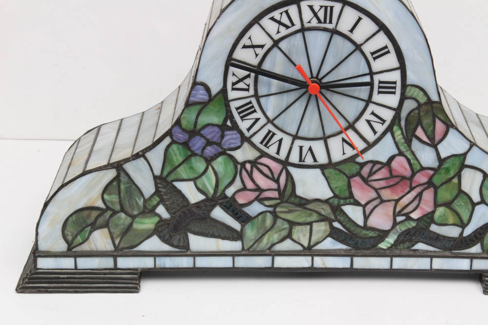 Stained Glass Mantel Clock and Lamp EBTH