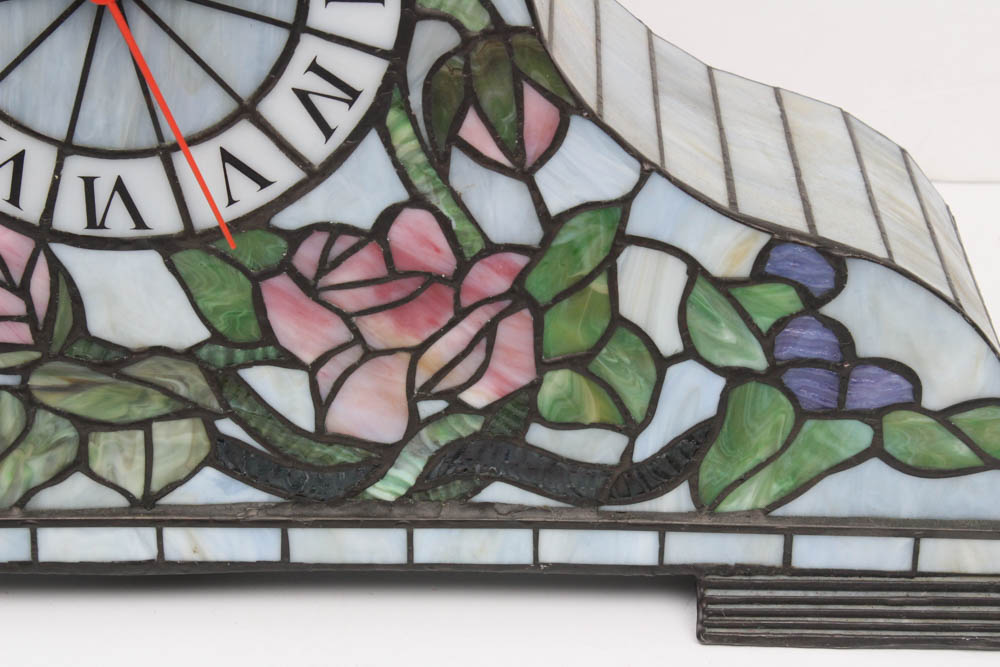 Stained Glass Mantel Clock and Lamp EBTH