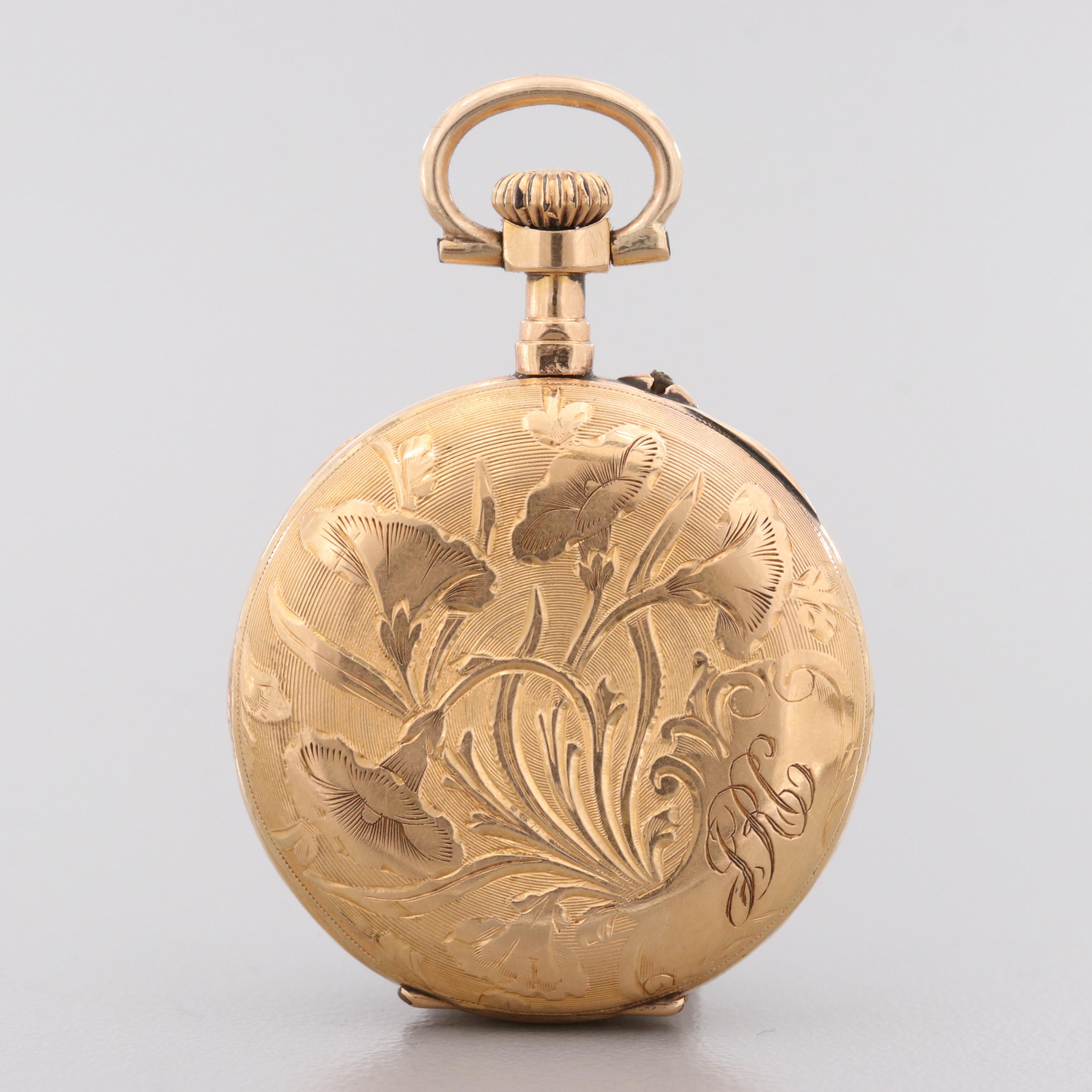 French 18K Yellow Gold Petite Pin Set Pocket Watch EBTH