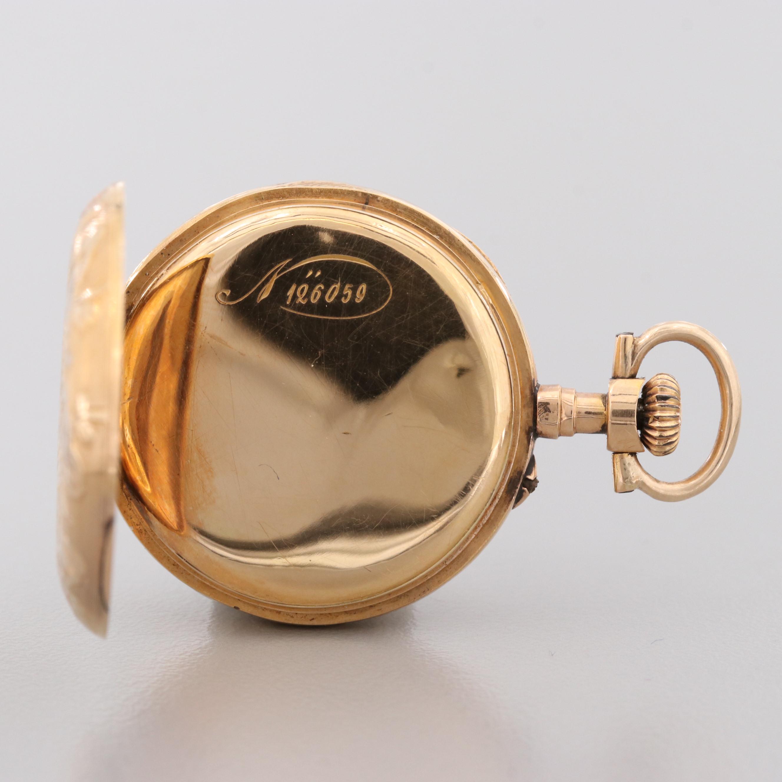 French 18K Yellow Gold Petite Pin Set Pocket Watch EBTH