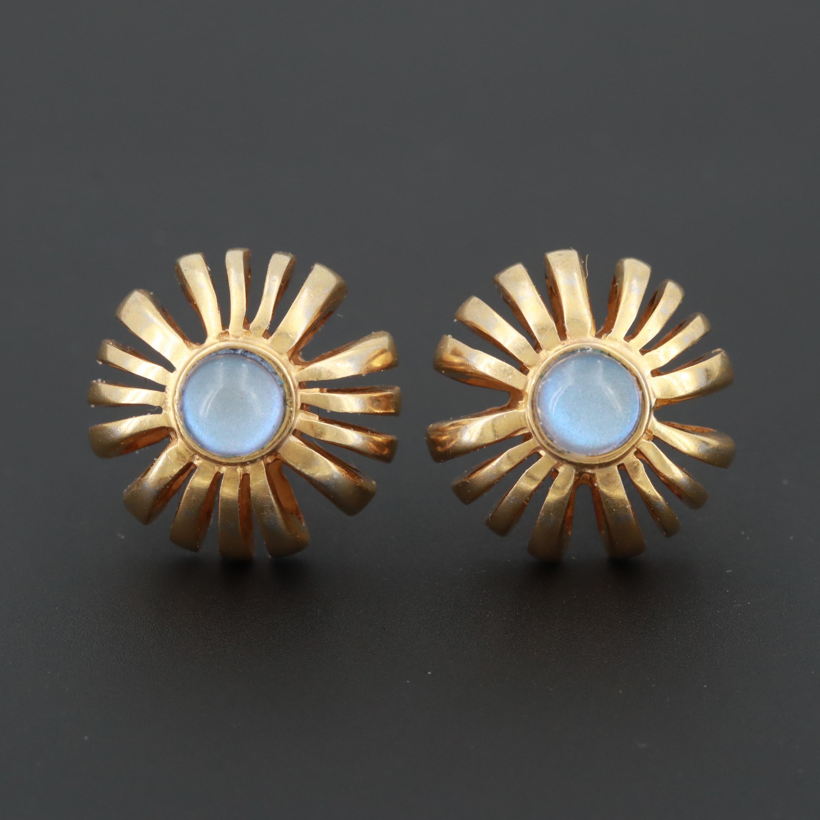 Gold Tone and 14K Yellow Gold Moonstone Stud Earrings EBTH