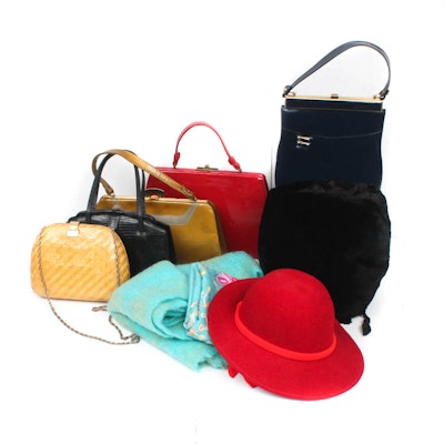 Women's Handbags, Scarves, Hat and Fur Muff, Vintage Women's Handbags, Scarves, Hat and Fur Muff, Vintage