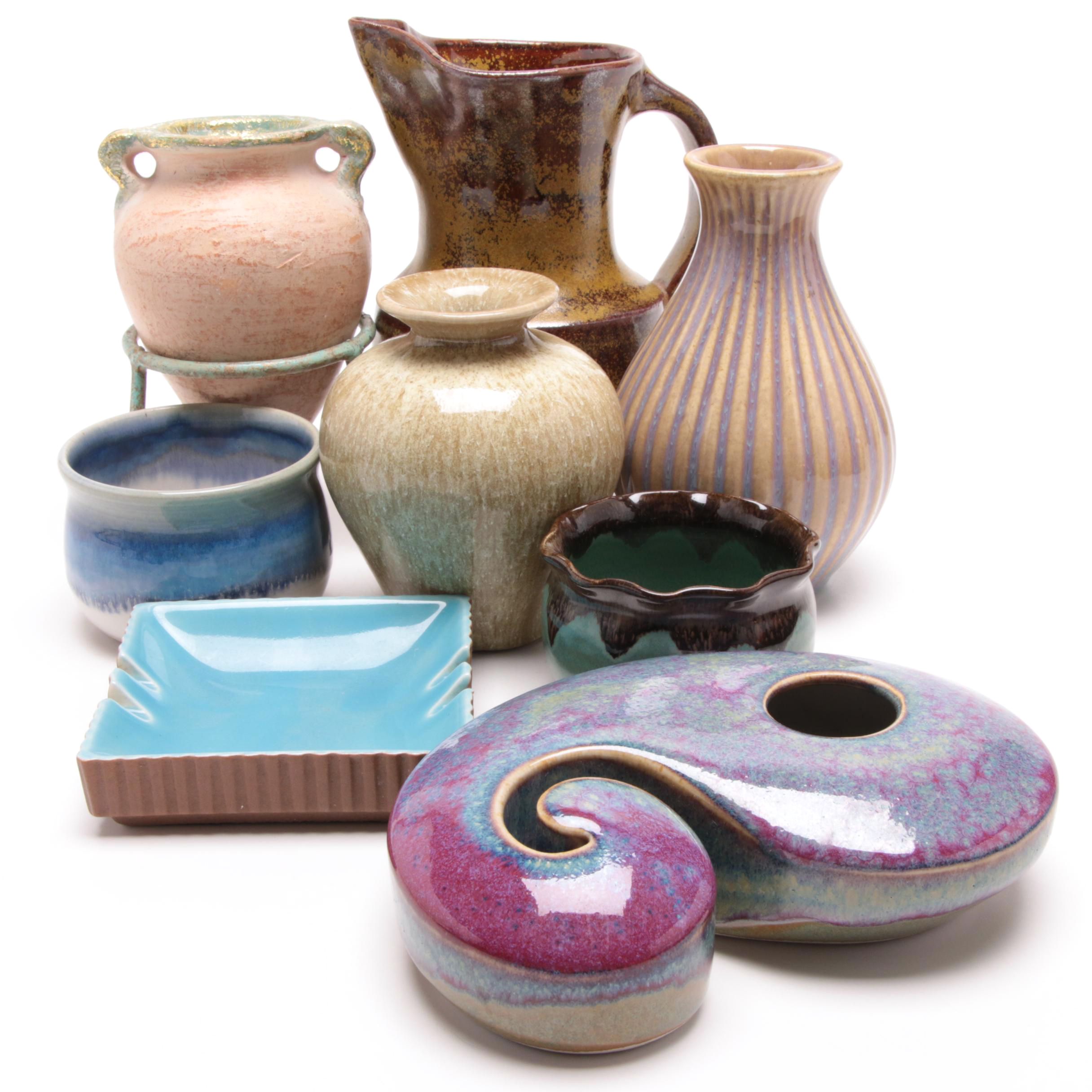 Thrown And Slip Cast Vases With Hyalyn Ashtray Ebth