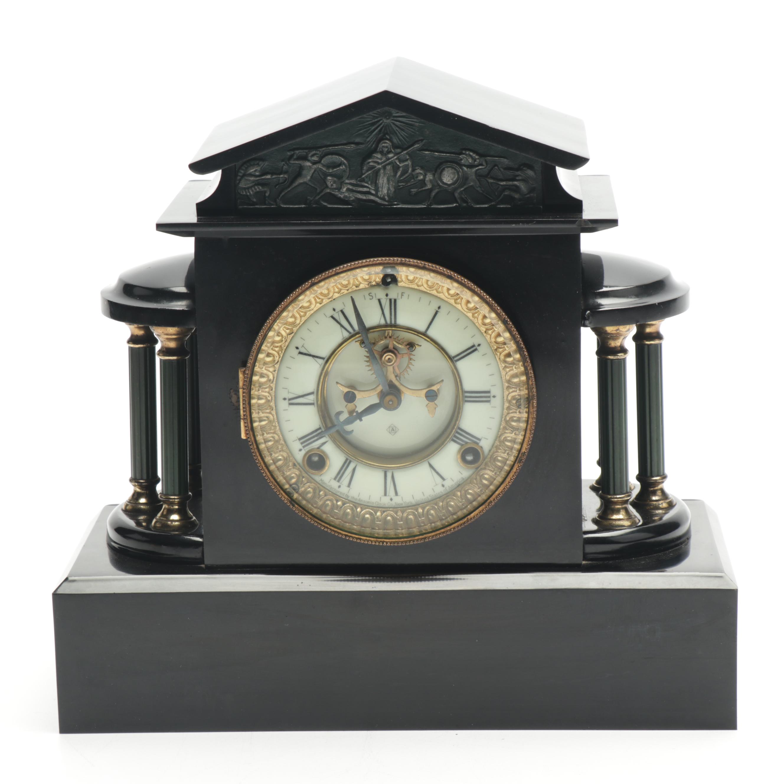 Ansonia Clock Co. "Ormonde" Enameled Cast Iron Mantel Clock, circa 1914