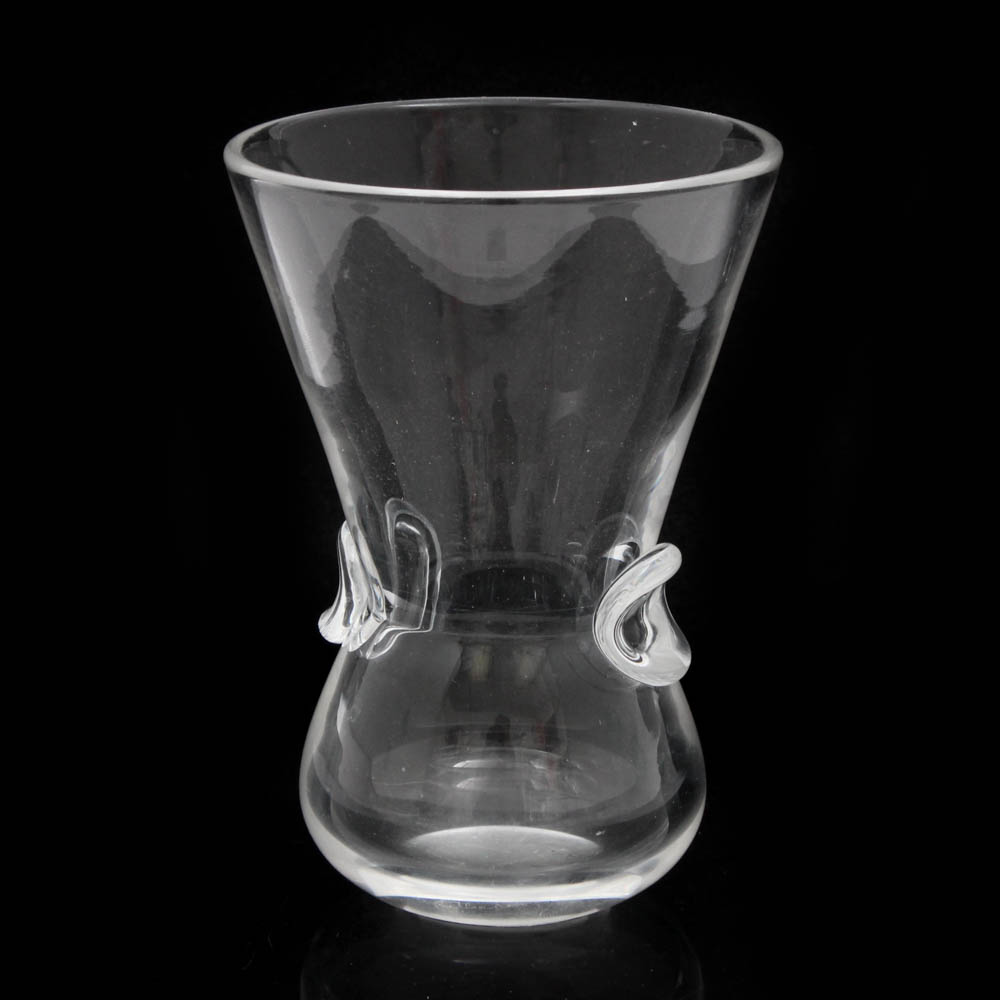 Steuben Crystal Vase With Thumbprint Handles Ebth