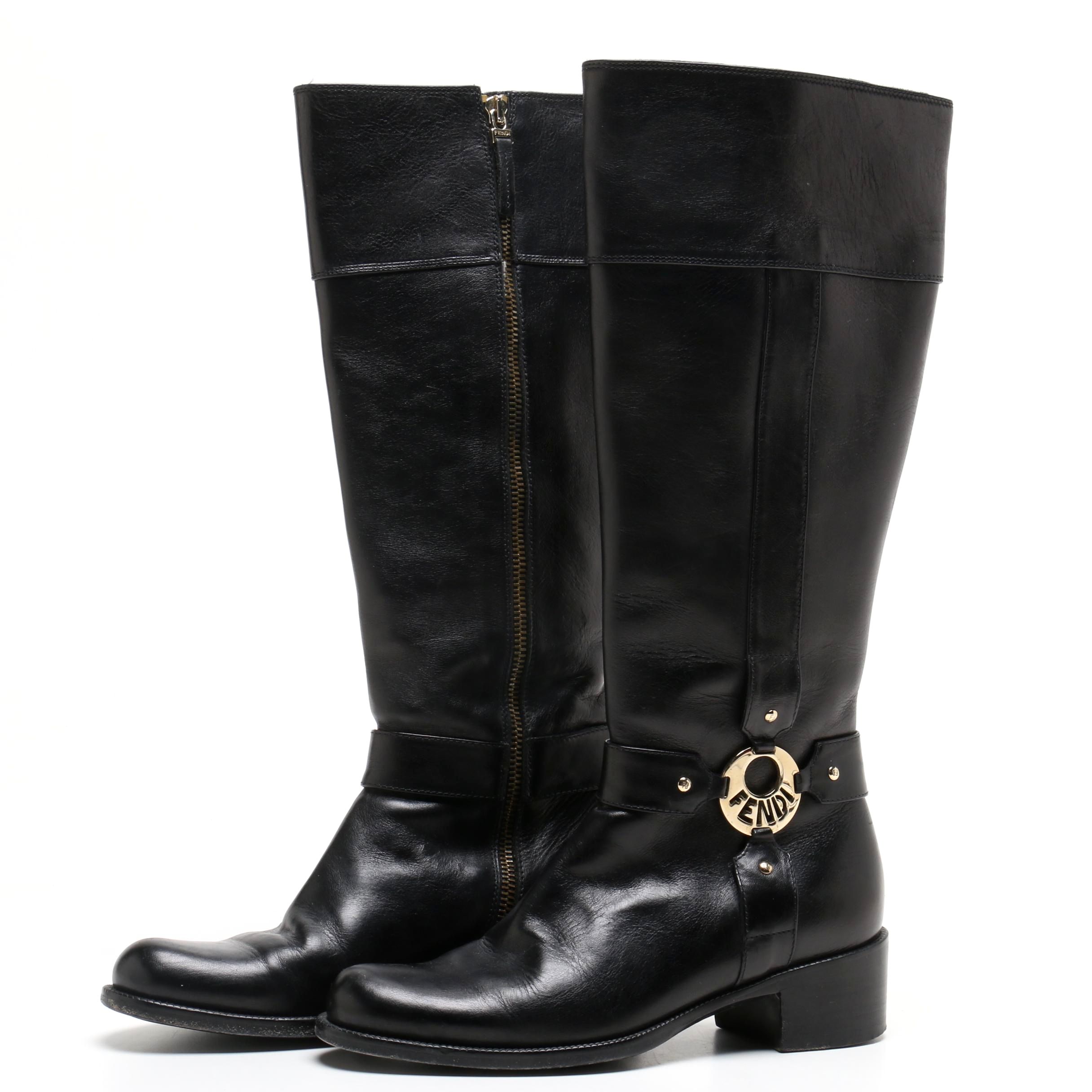 black leather riding style boots