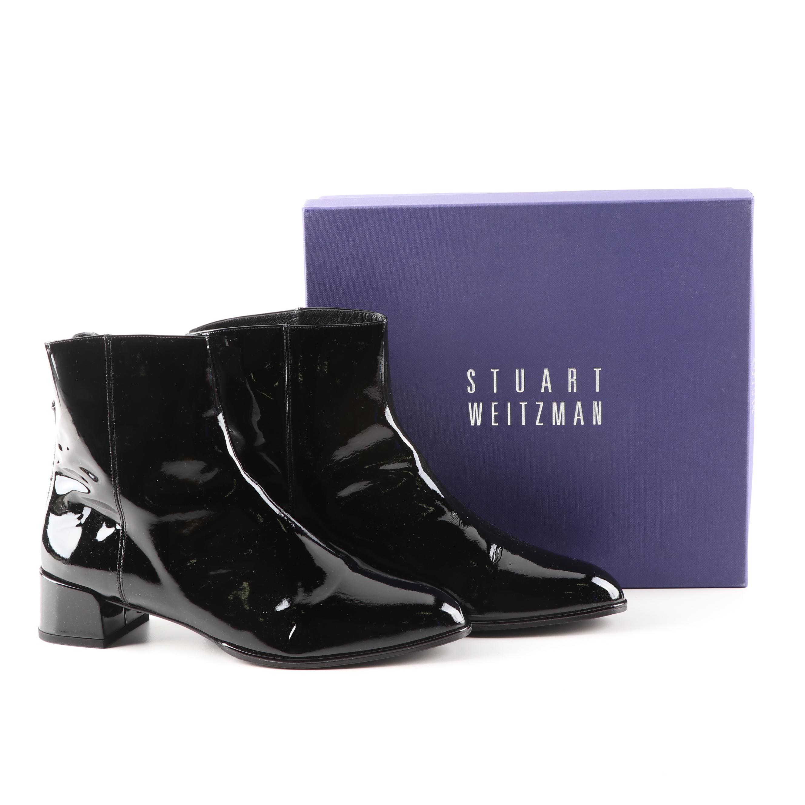 stuart weitzman patent leather ankle boots