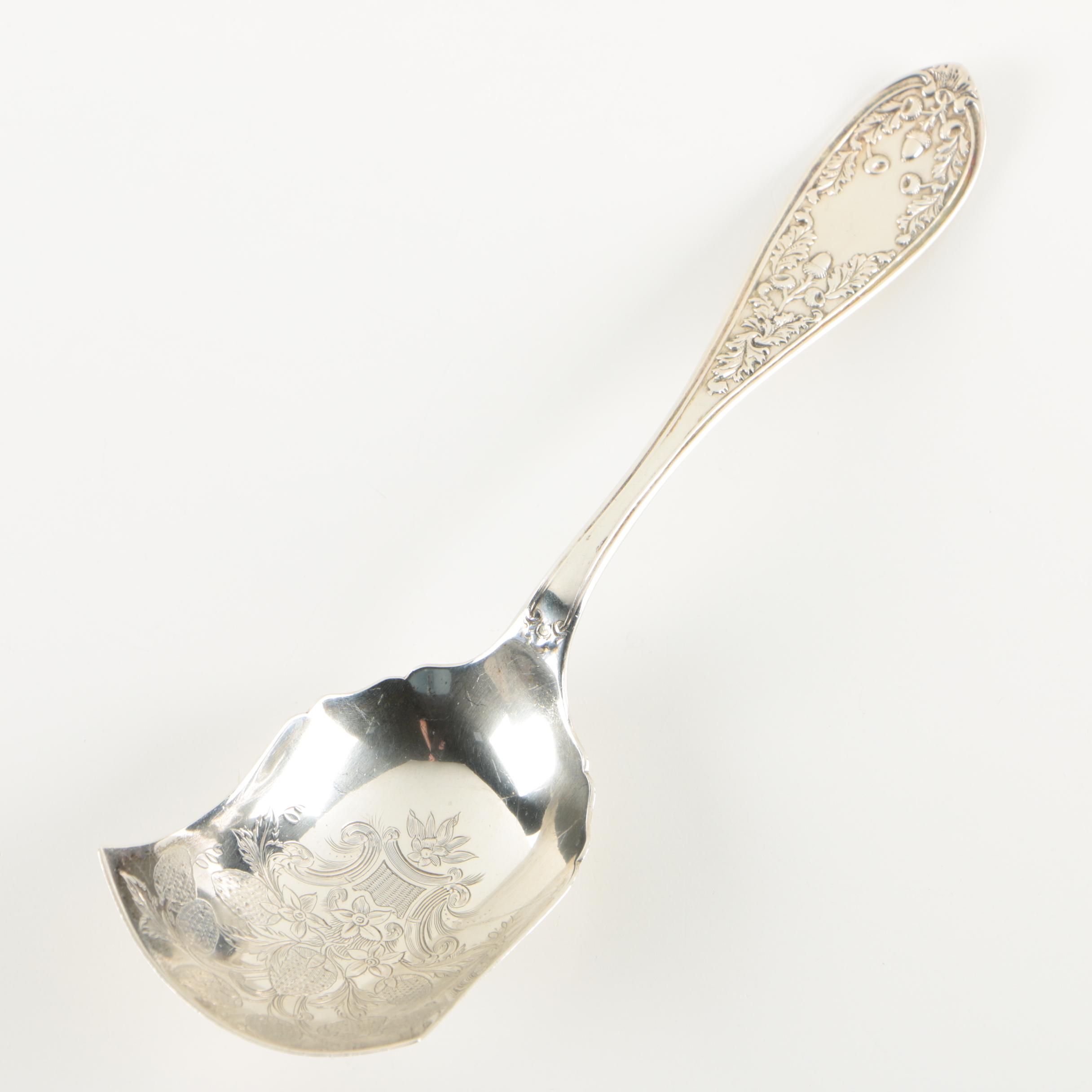Benjamin Dexter Engraved Coin Silver Unique Serving Spoon, Early 19th