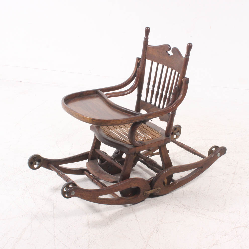 Late 19th/Early 20th Century Oak Convertible High Chair/Rocker/Stroller ...