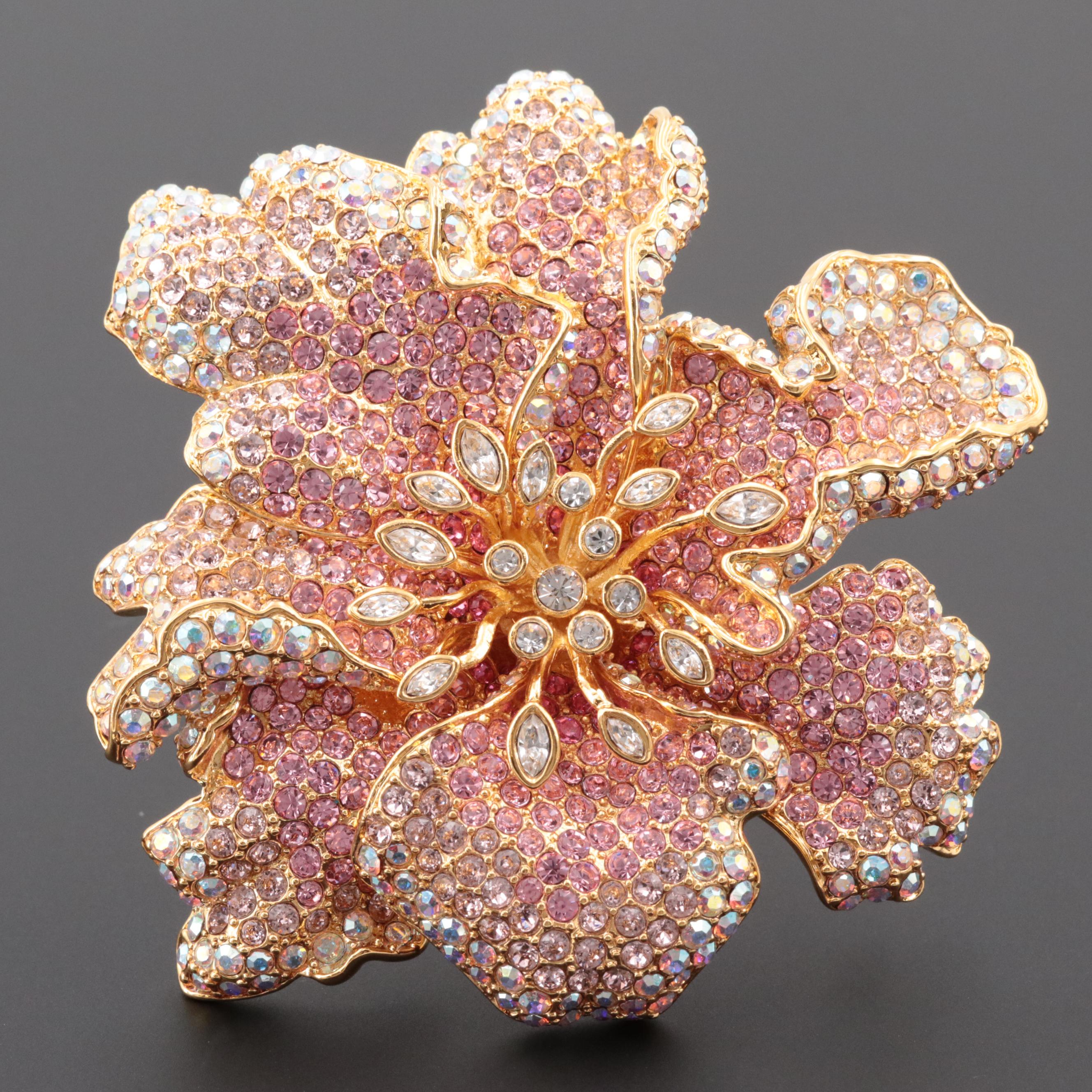 Joan Rivers Gold Tone Glass Flower Brooch EBTH