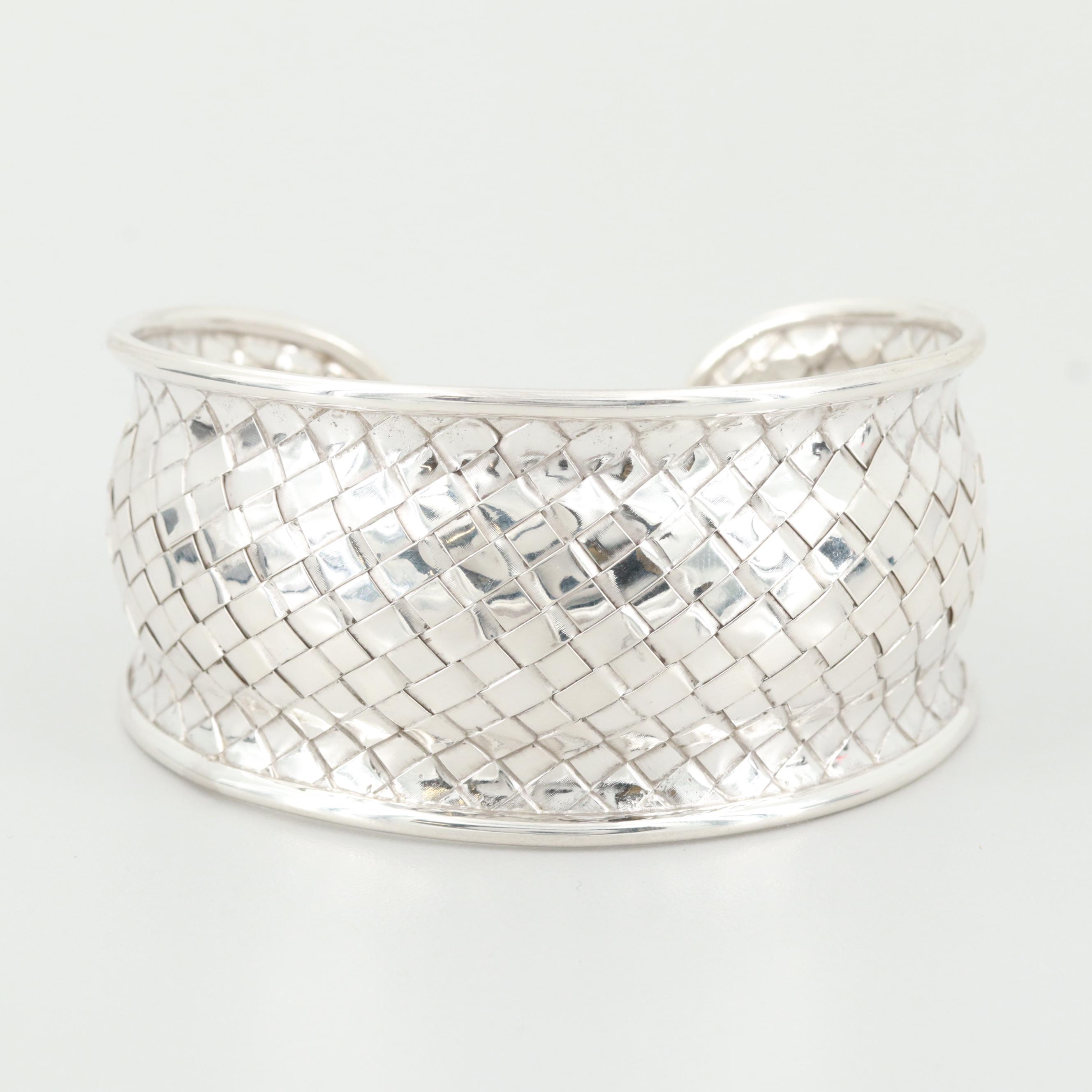 Sterling Silver Basket Weave Cuff Bracelet EBTH