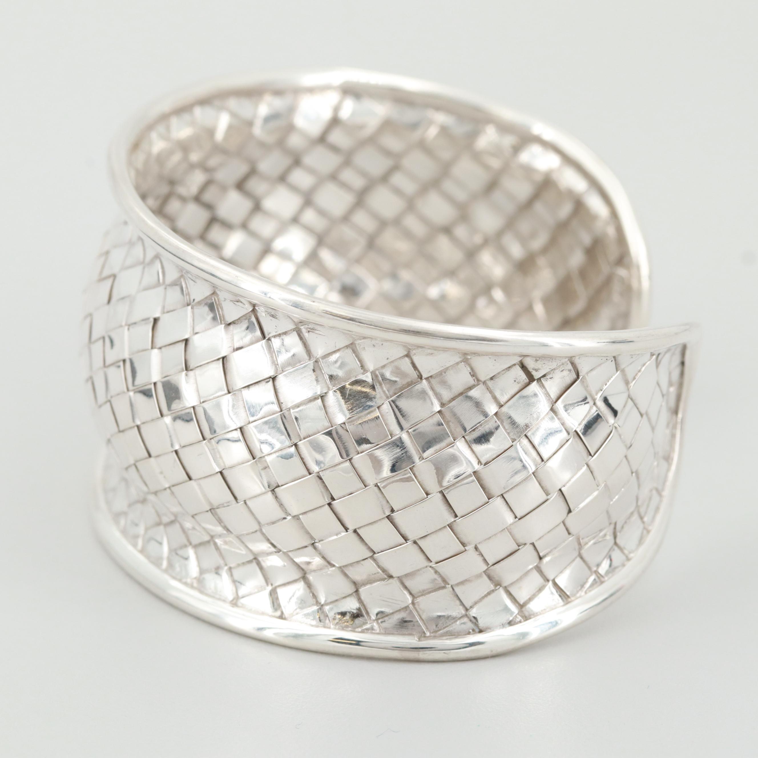 Sterling Silver Basket Weave Cuff Bracelet EBTH