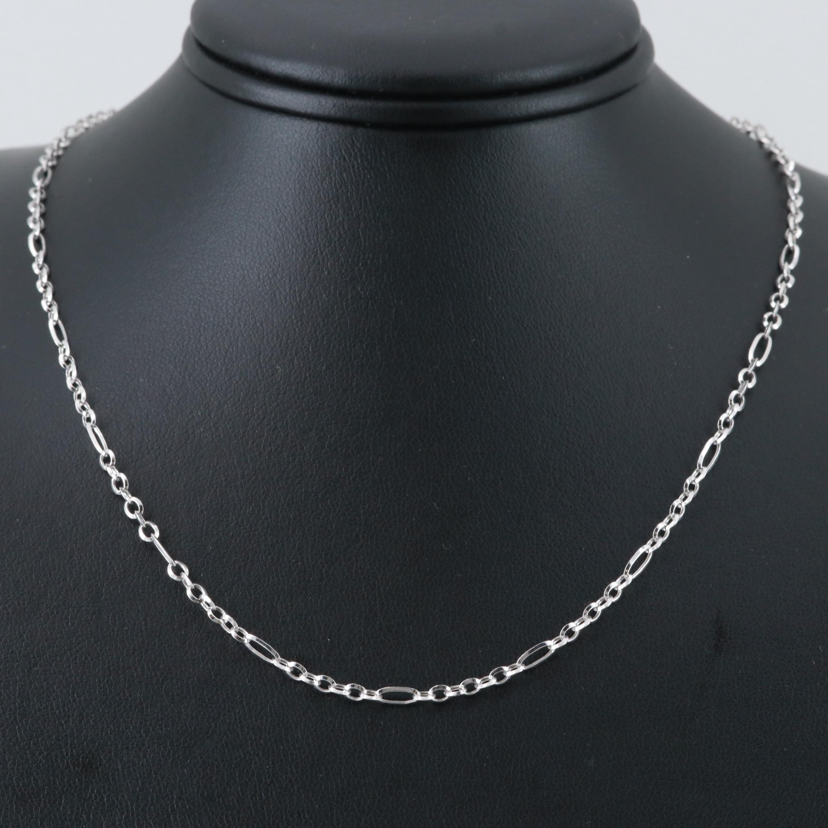 14K White Gold Figaro Chain Necklace | EBTH