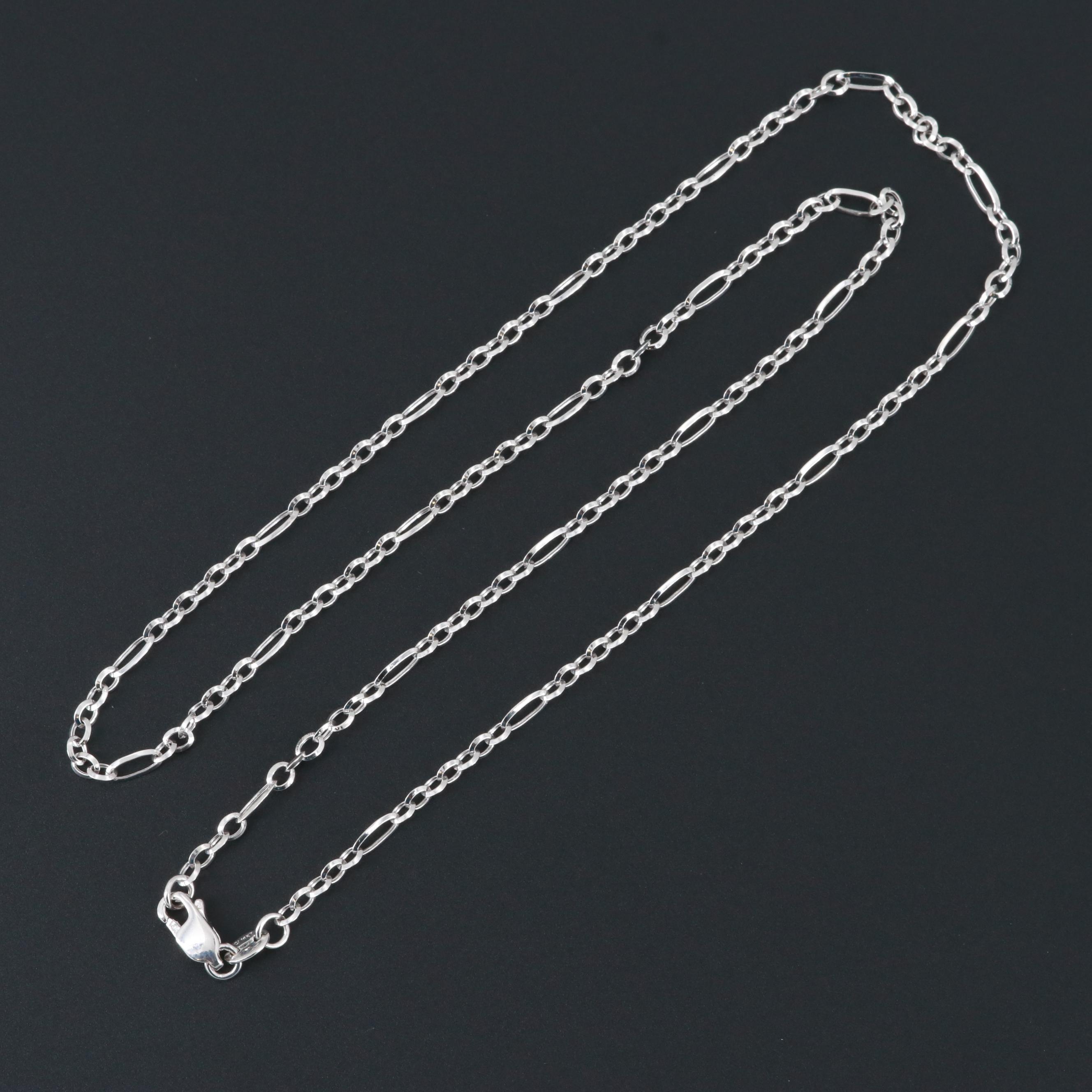 14K White Gold Figaro Chain Necklace EBTH