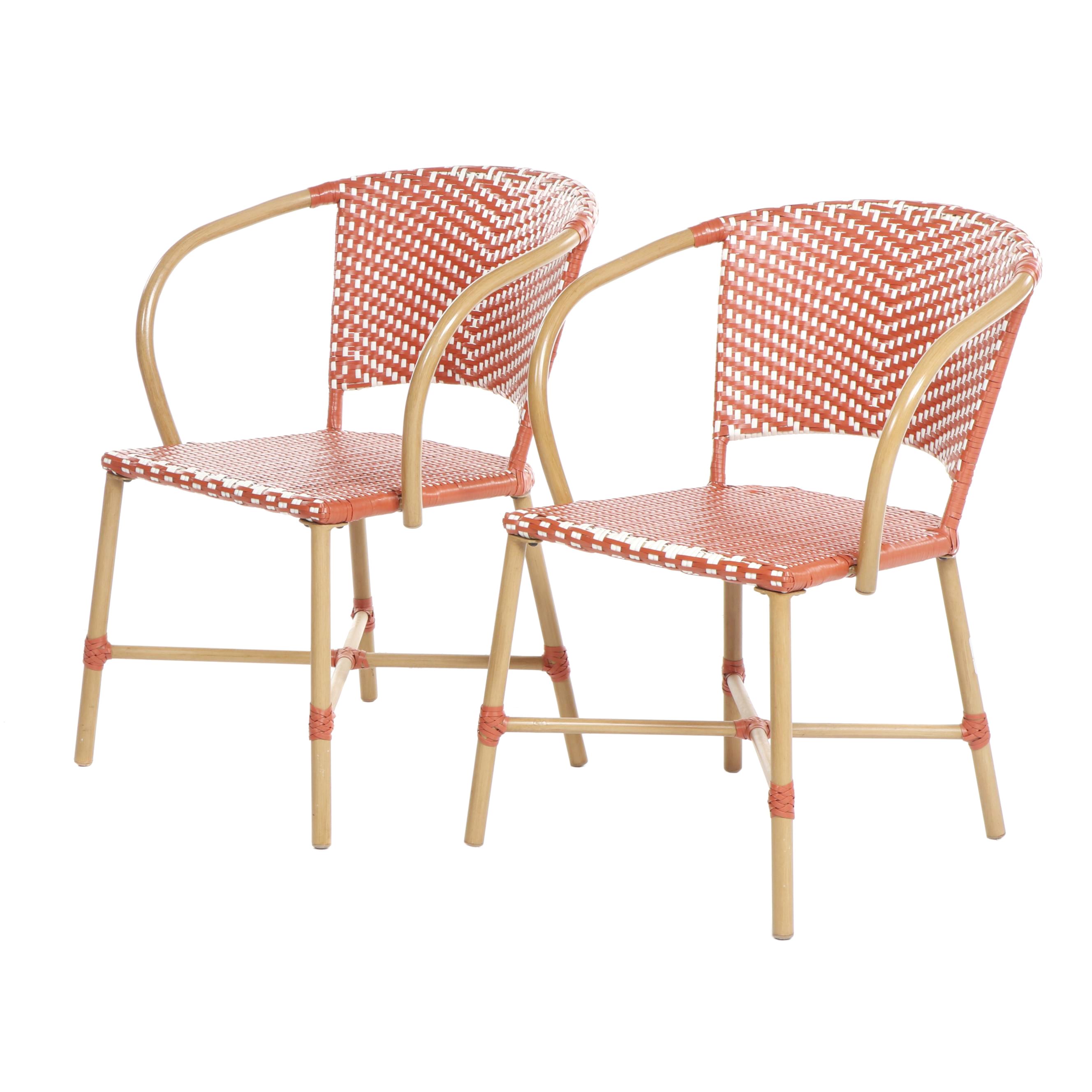 French Bistro Style White And Coral Patio Chairs Ebth