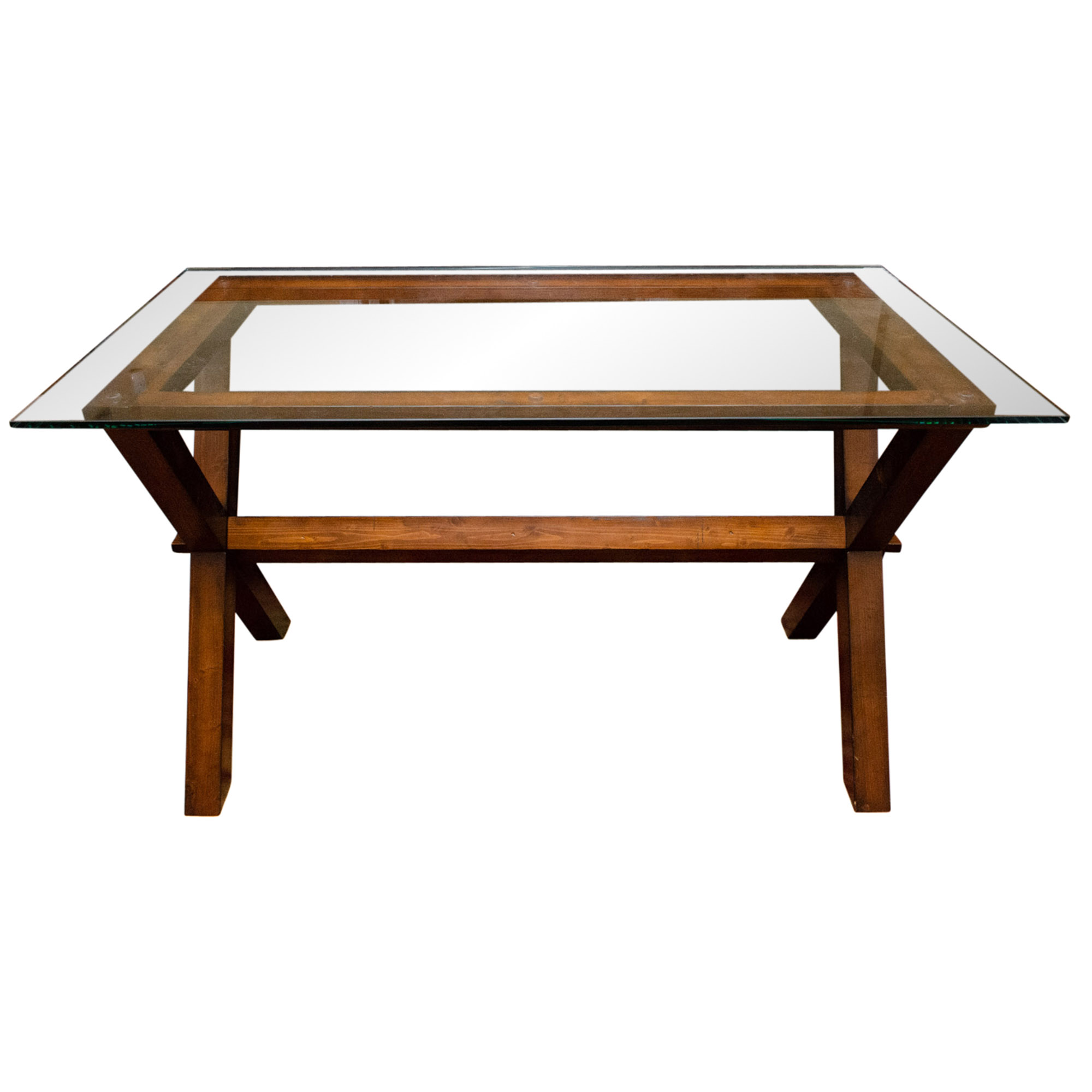 Pottery Barn Ava Glass Desk With Trestle Wood Base Ebth