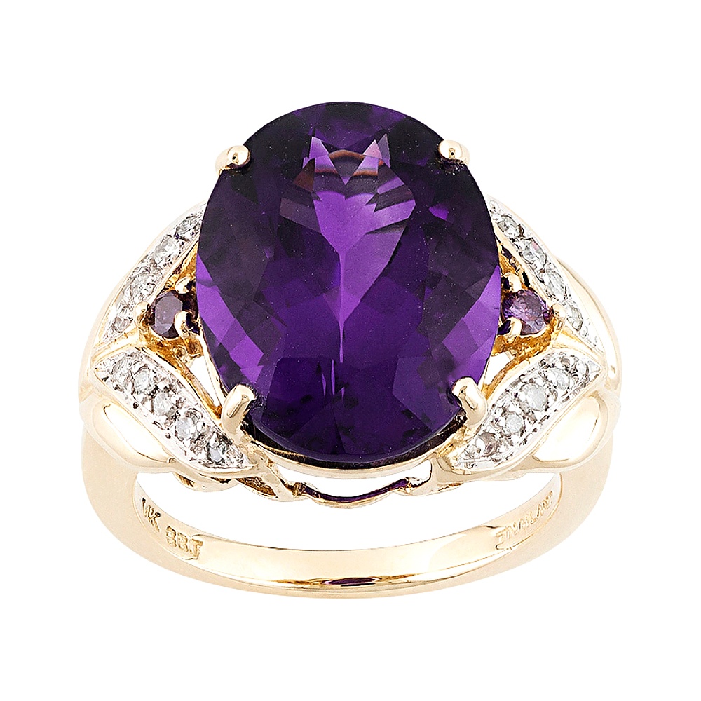 14K Yellow Gold Amethyst and Diamond Ring EBTH