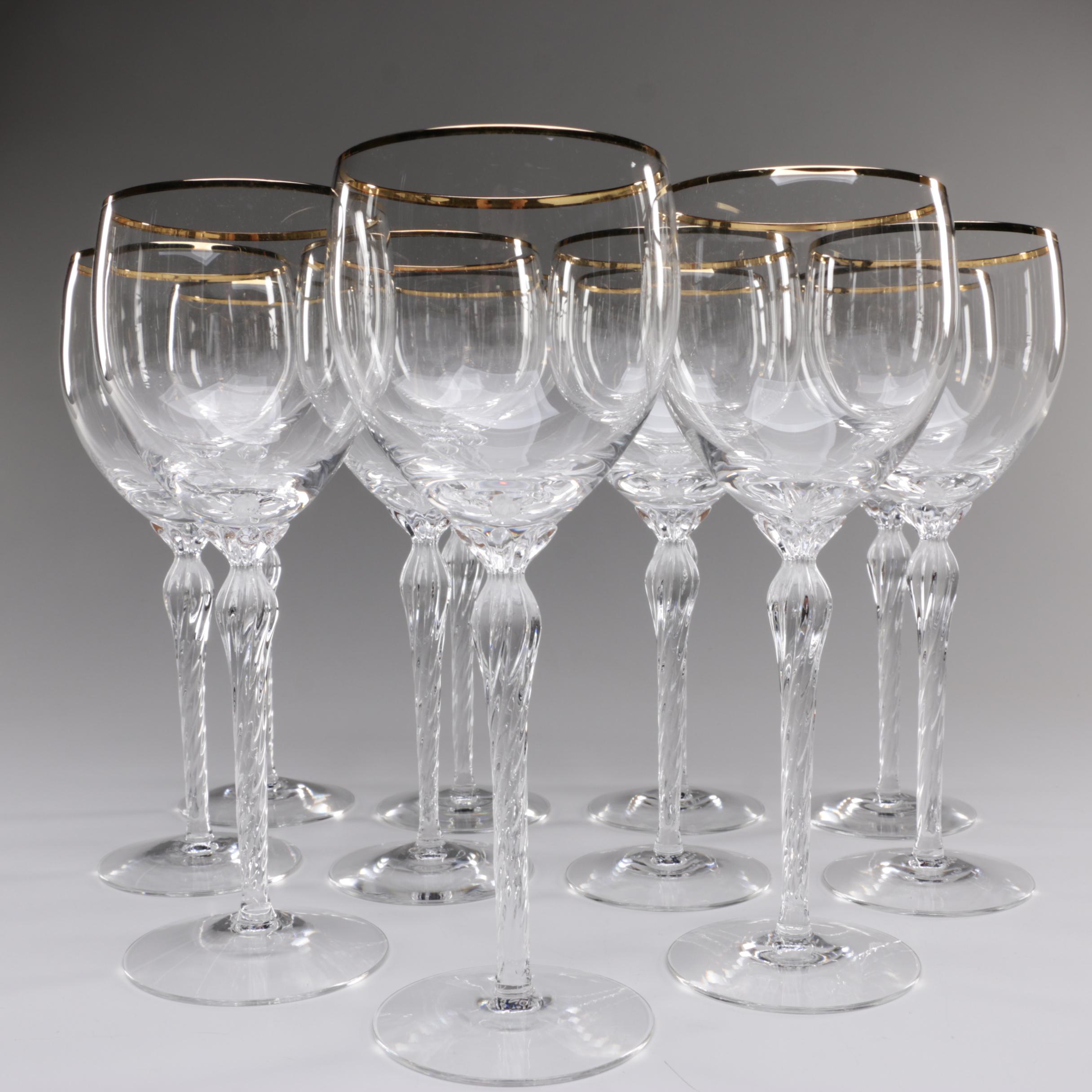 Lenox Gold Rim "Monroe" Crystal Wine Glasses, Late 20th/Early 21st