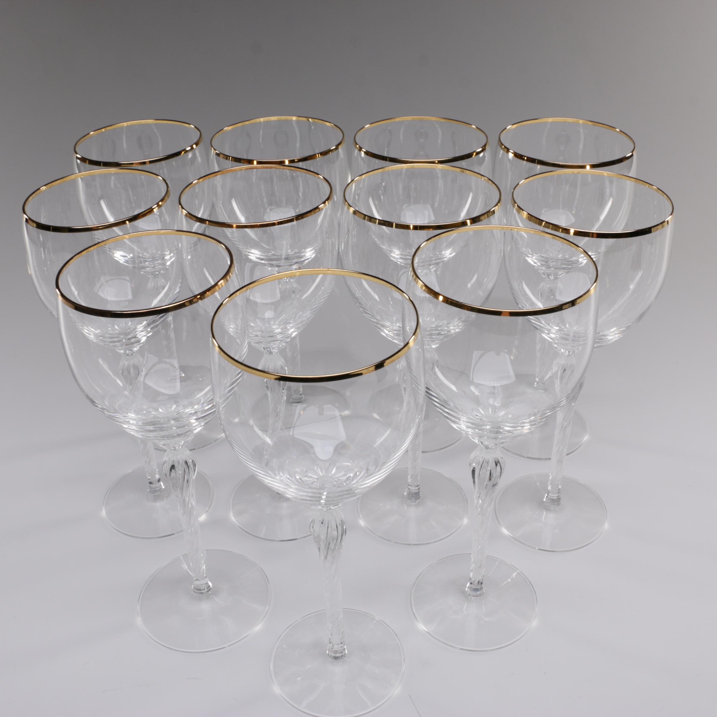 Lenox Gold Rim "Monroe" Crystal Wine Glasses, Late 20th/Early 21st