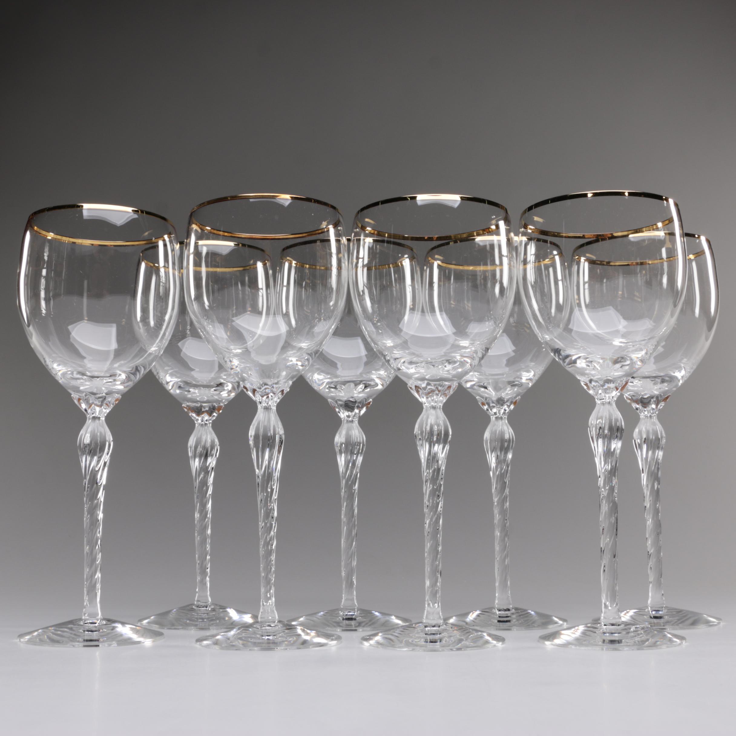 Lenox Gold Rim "Monroe" Crystal Wine Glasses, Late 20th/Early 21st
