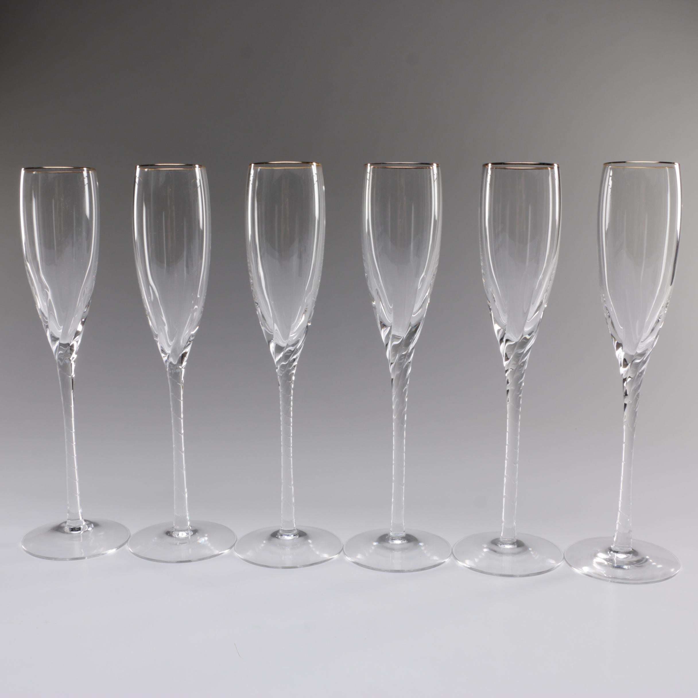 Lenox "Encore Gold" Crystal Champagne Flutes, Late 20th/Early 21st