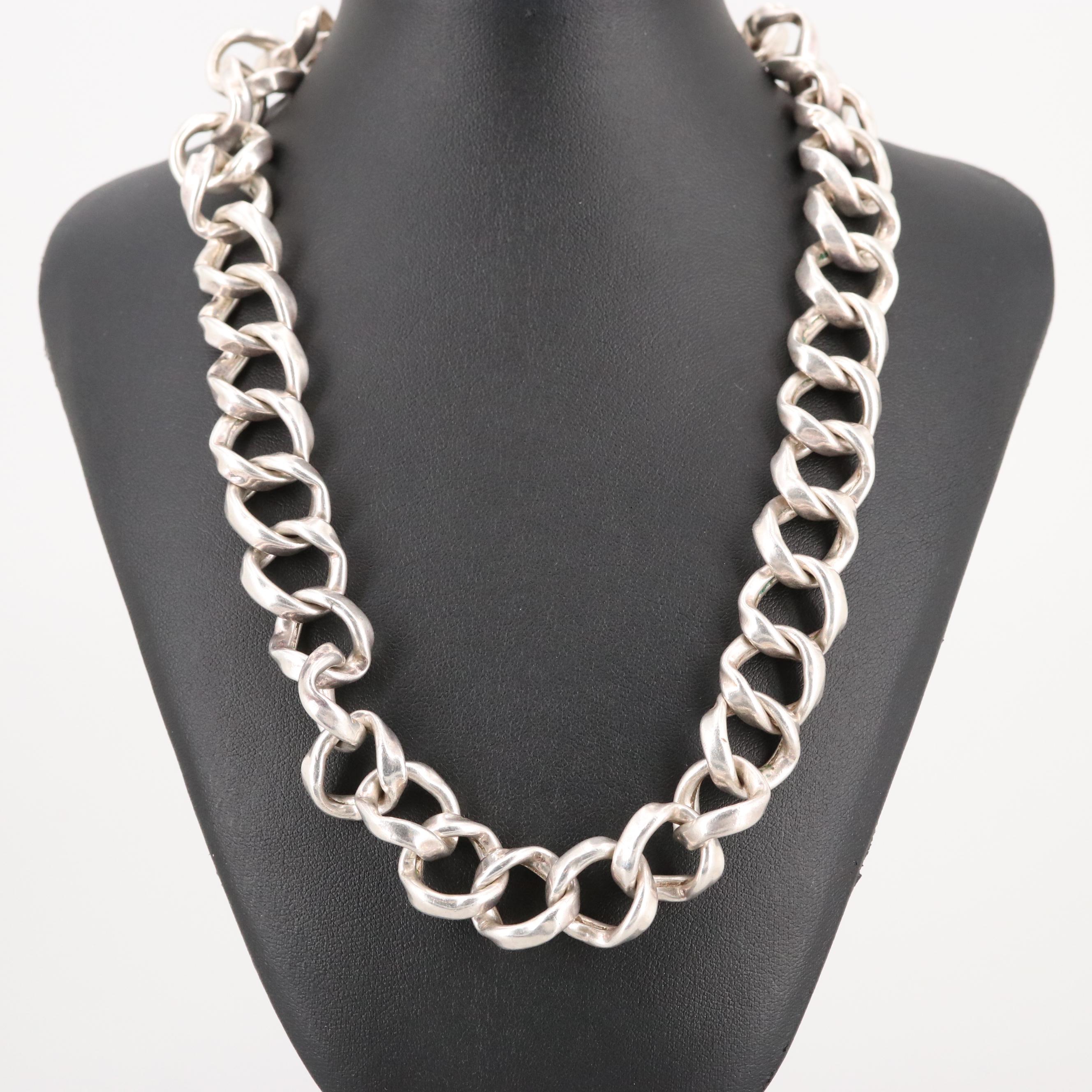 Sterling Silver Twisted Link Chain Necklace EBTH
