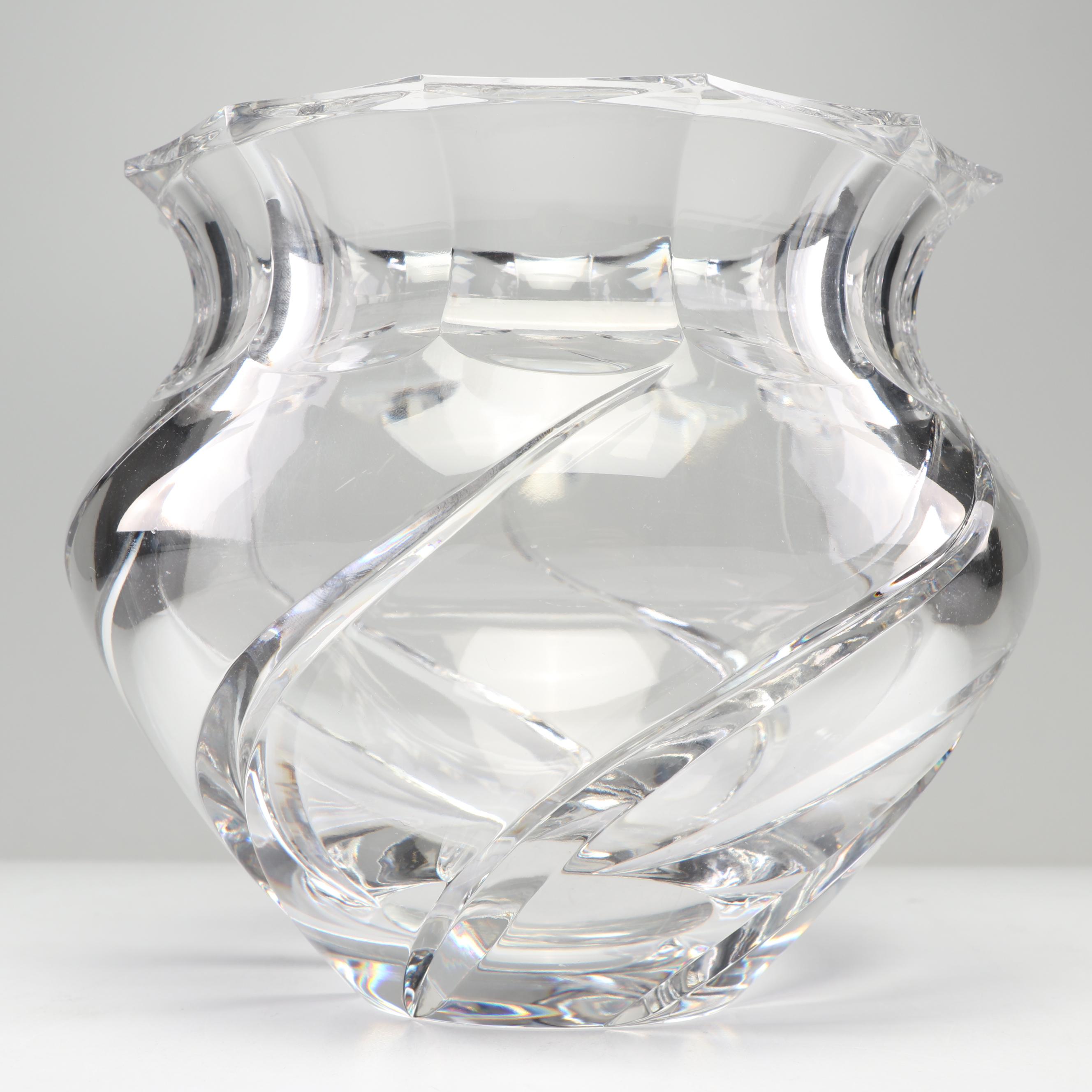 Tipperary Hand Cut Lead Crystal Rose Bowl Vase Ireland Signed 4" Tall Vintage