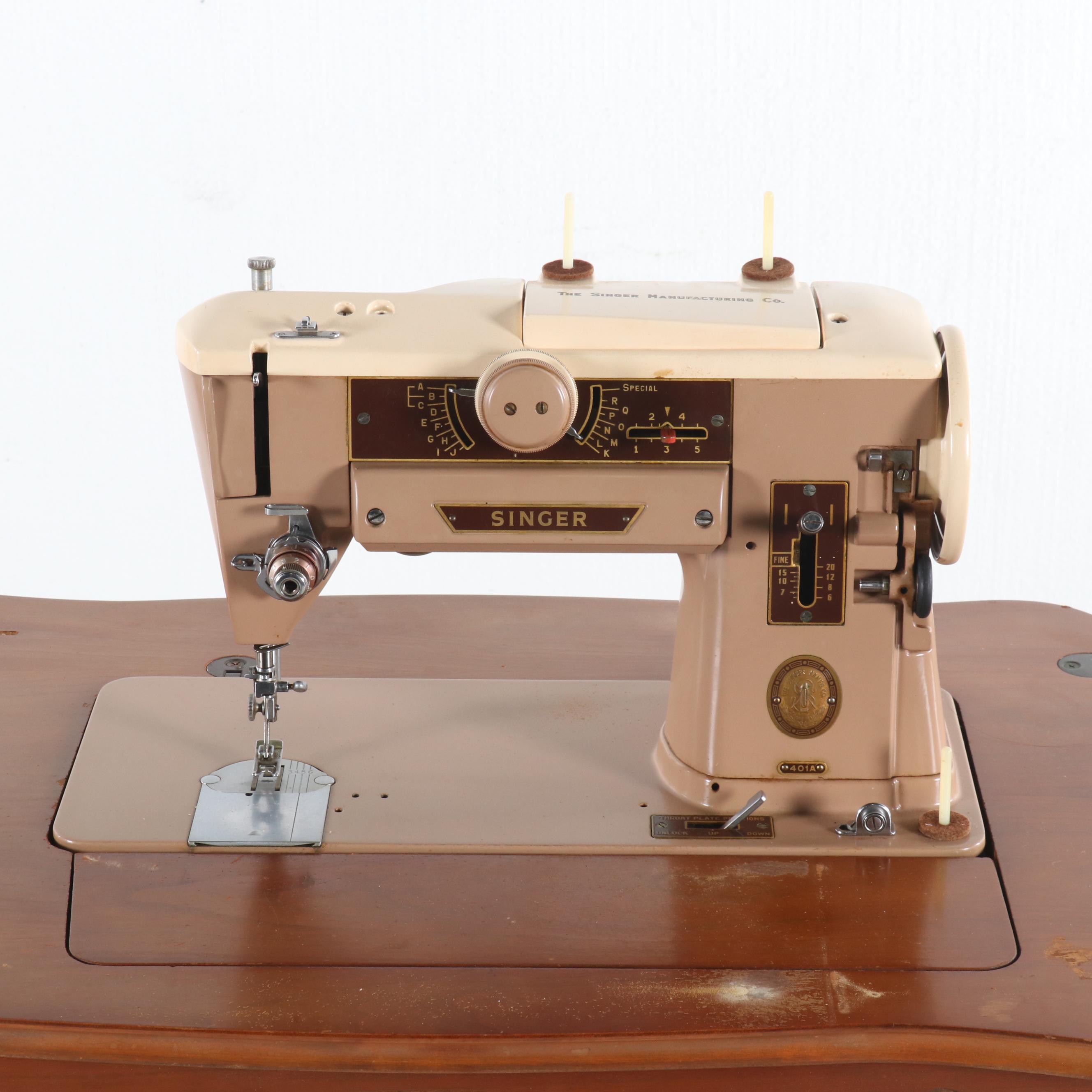 Singer 401A Sewing Machine in a Cherry French Provincial Style