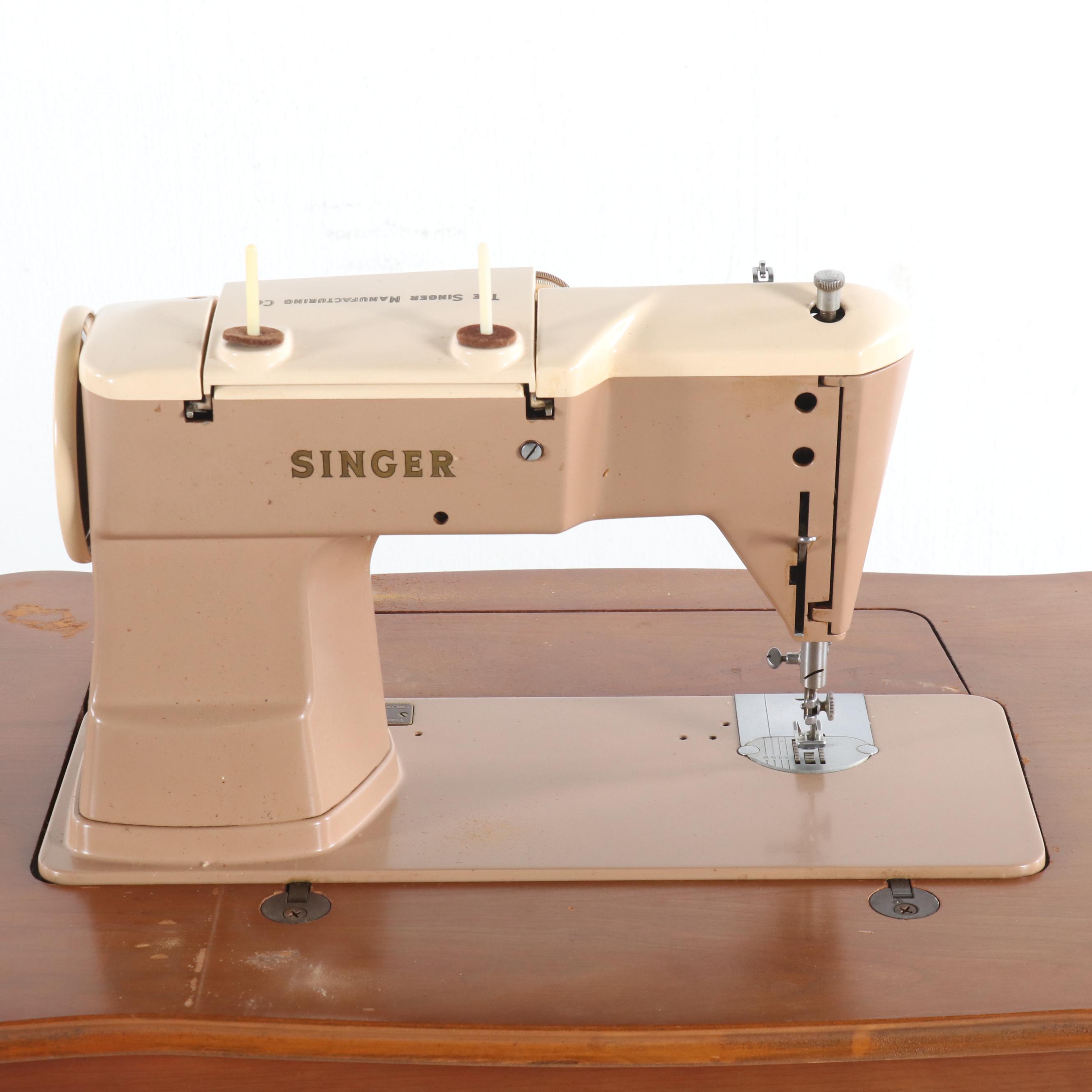 Singer 401A Sewing Machine in a Cherry French Provincial Style c. 1950s EBTH