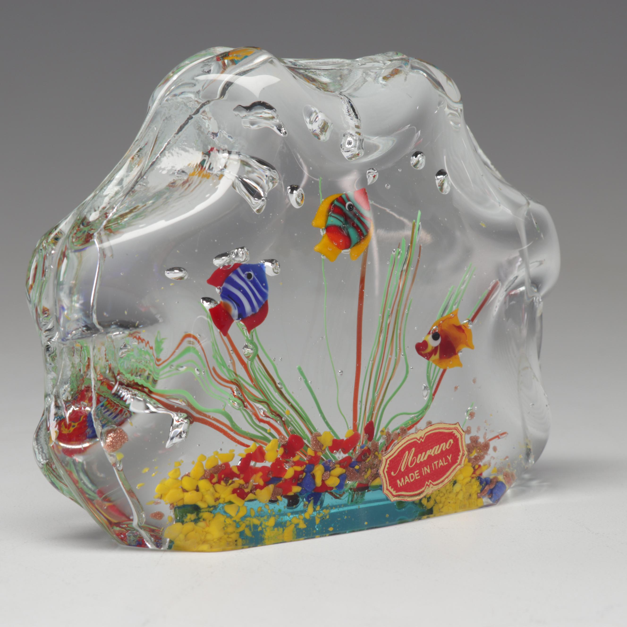 Italian Murano Blown Art Glass Fish In Aquarium Paperweight EBTH