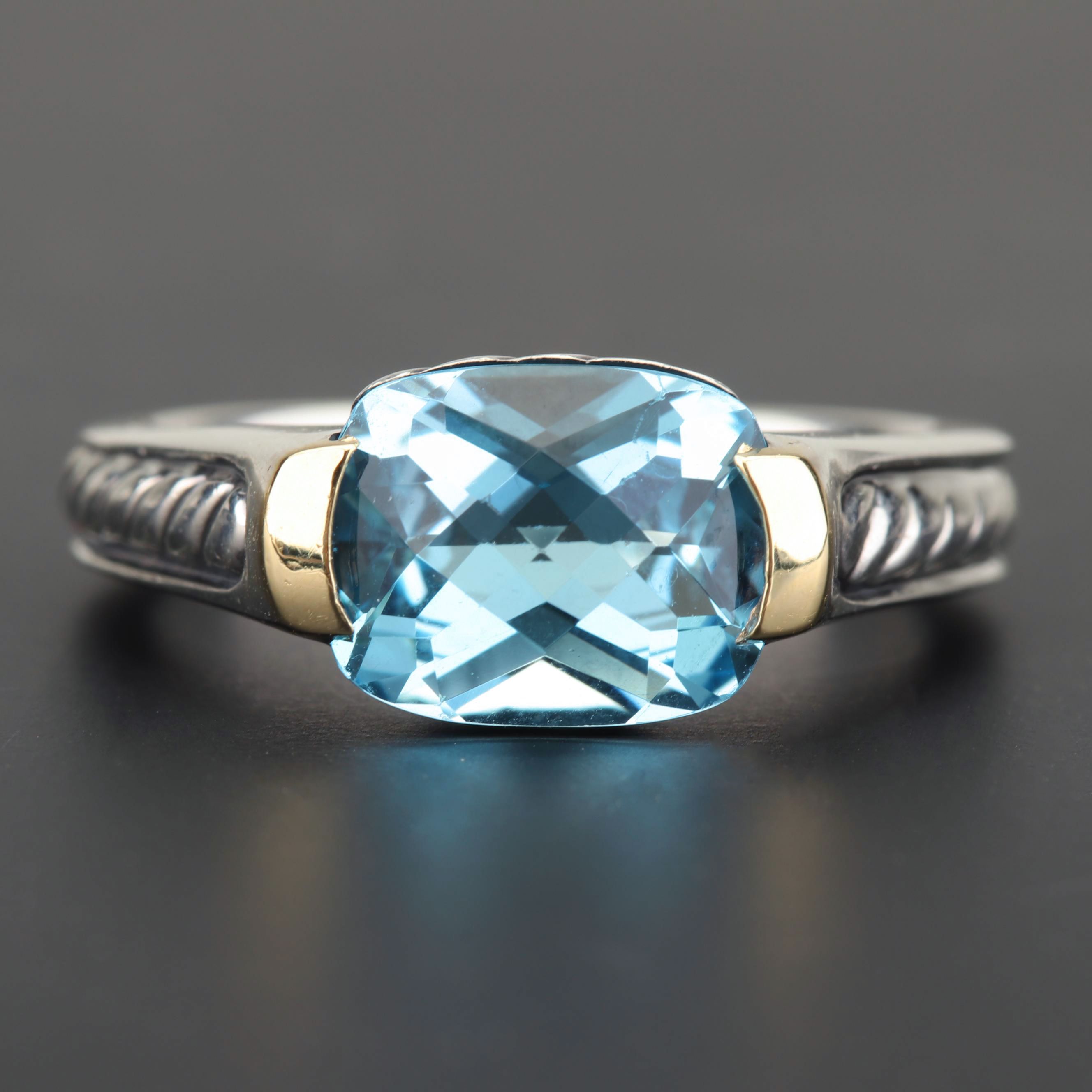 David Yurman Sterling Silver 18K Gold Accented 3.59 CT Blue Topaz Ring