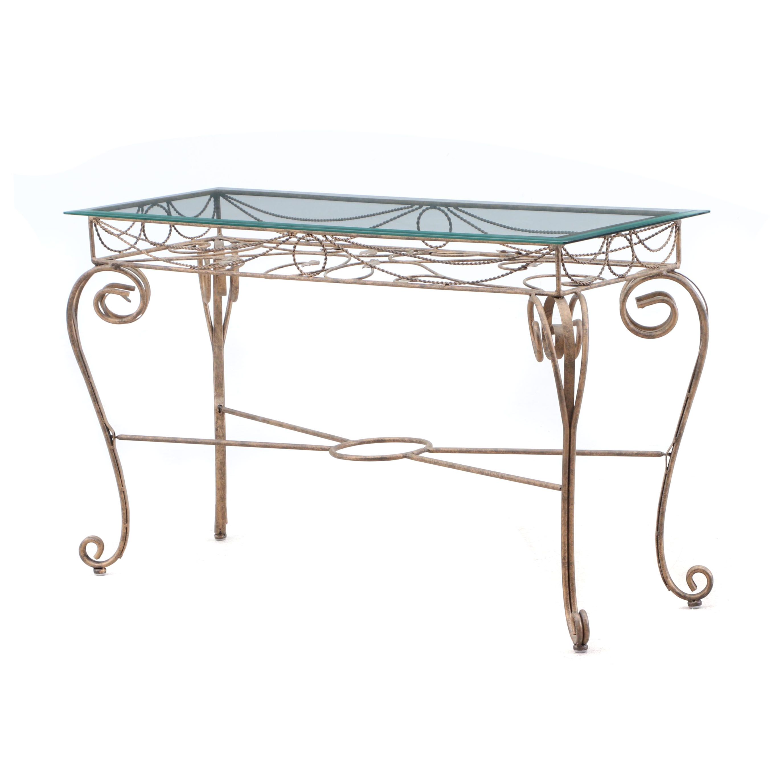 Contemporary Foliate Metal Base Console Table EBTH