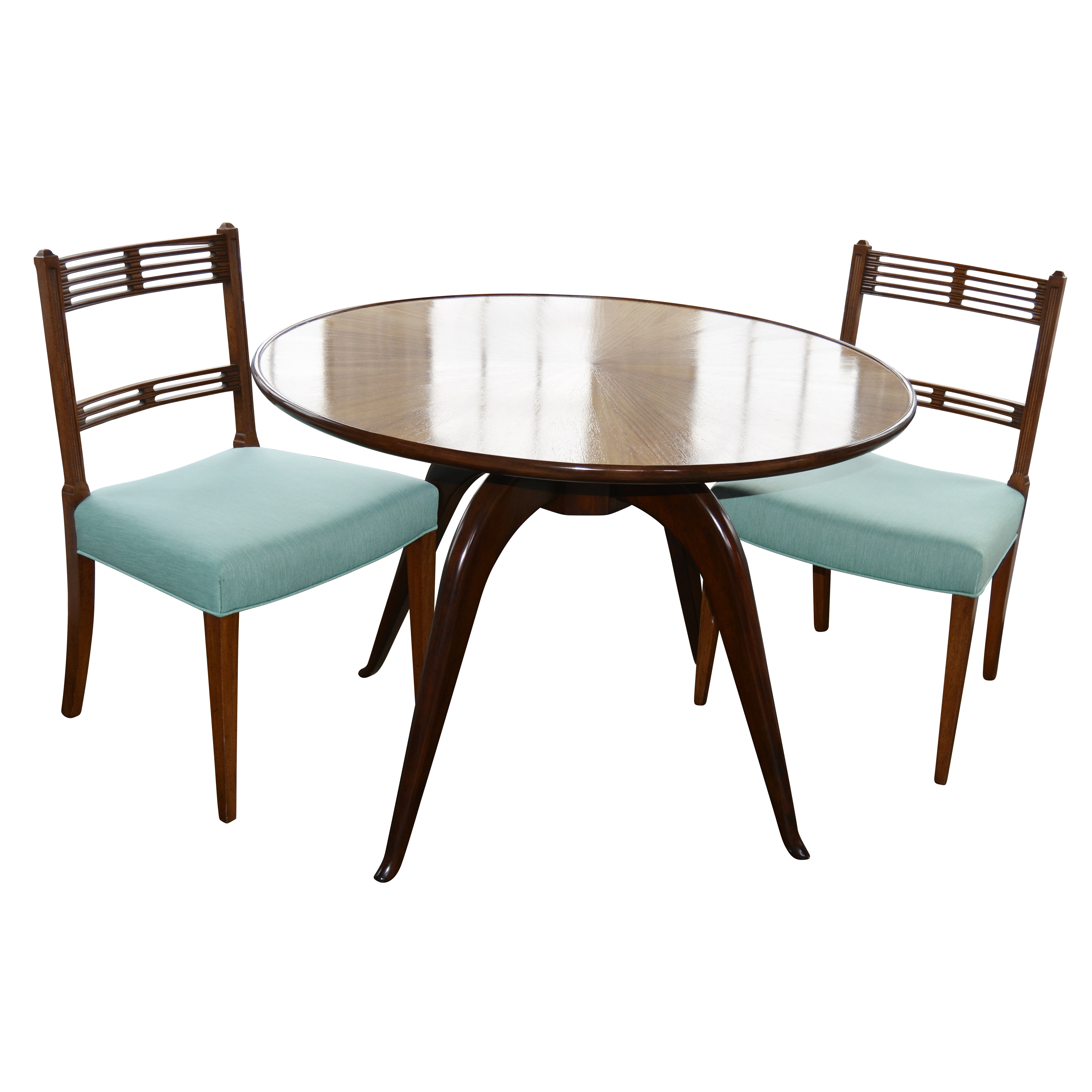 Arteriors Home Round Table And Other Reupholstered Chairs Pair Contemporary