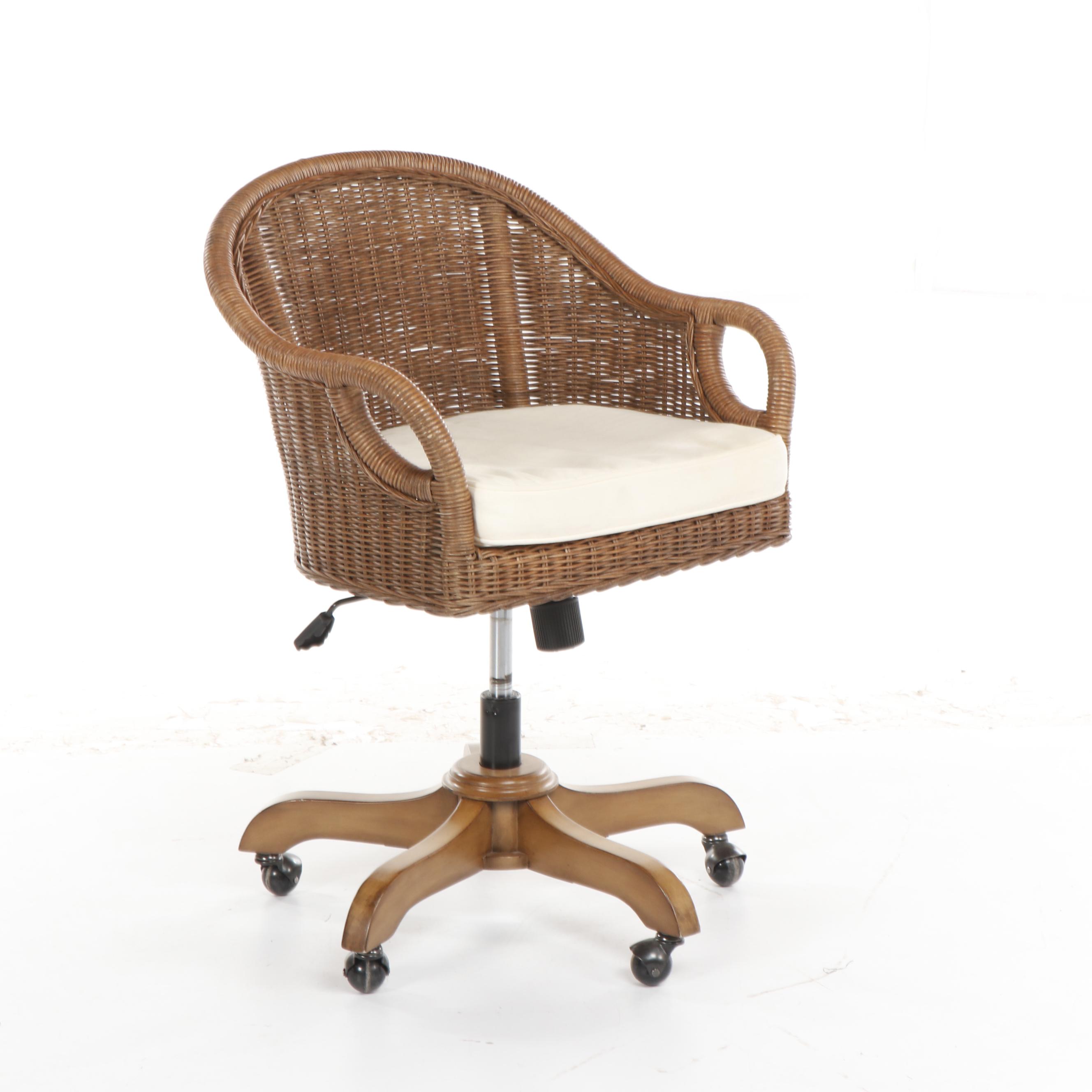 Contemporary Pottery Barn "Wingate" Rattan Swivel Chair in Pecan EBTH