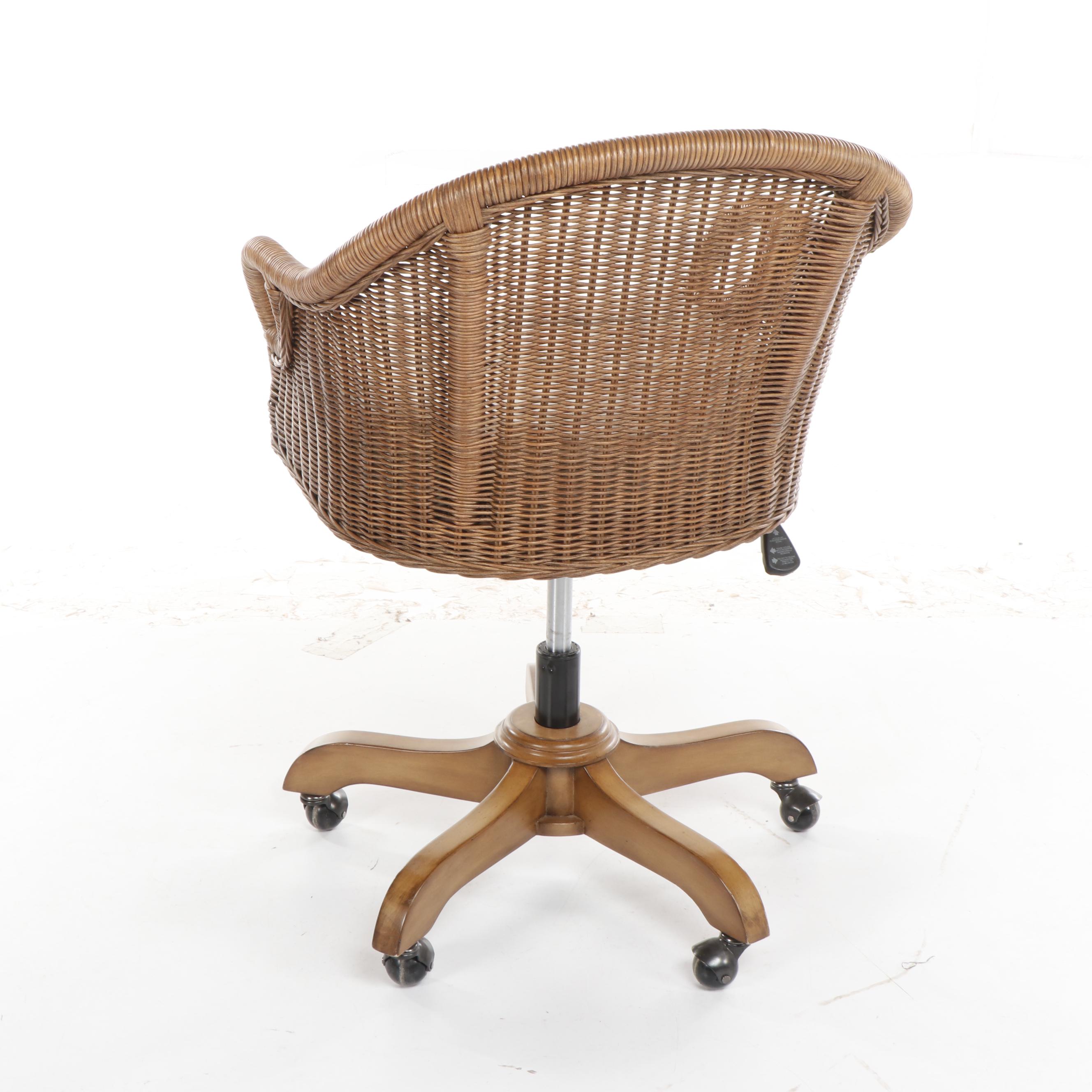Contemporary Pottery Barn "Wingate" Rattan Swivel Chair in Pecan EBTH