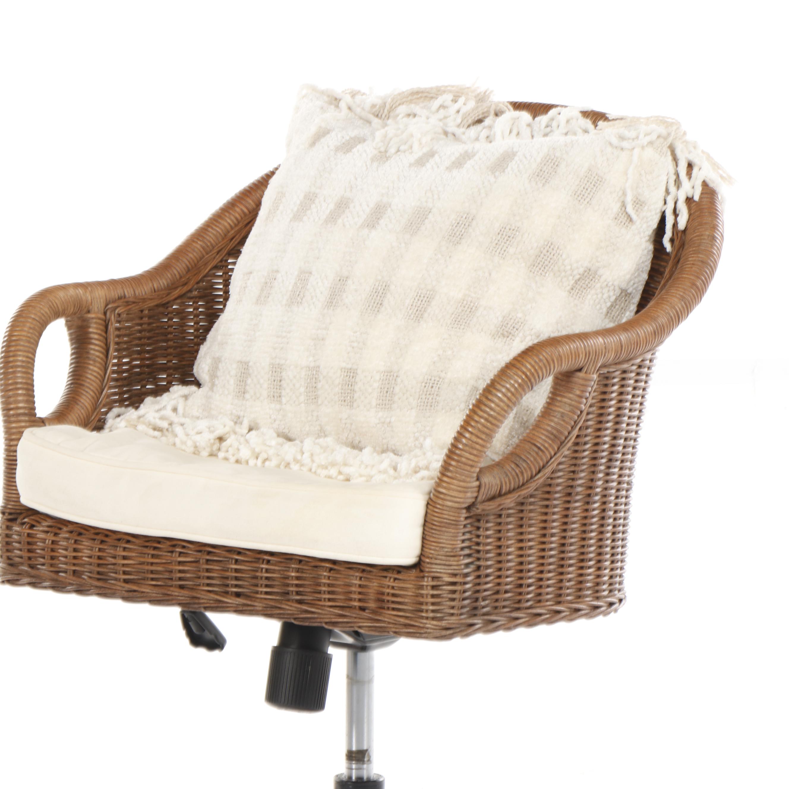 Contemporary Pottery Barn "Wingate" Rattan Swivel Chair in Pecan EBTH