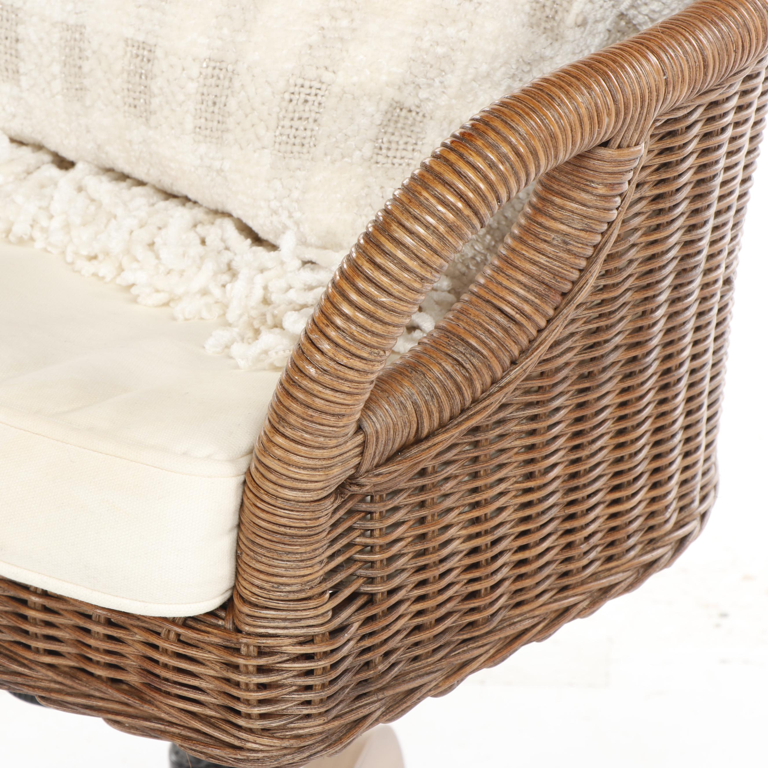 Contemporary Pottery Barn "Wingate" Rattan Swivel Chair in Pecan EBTH