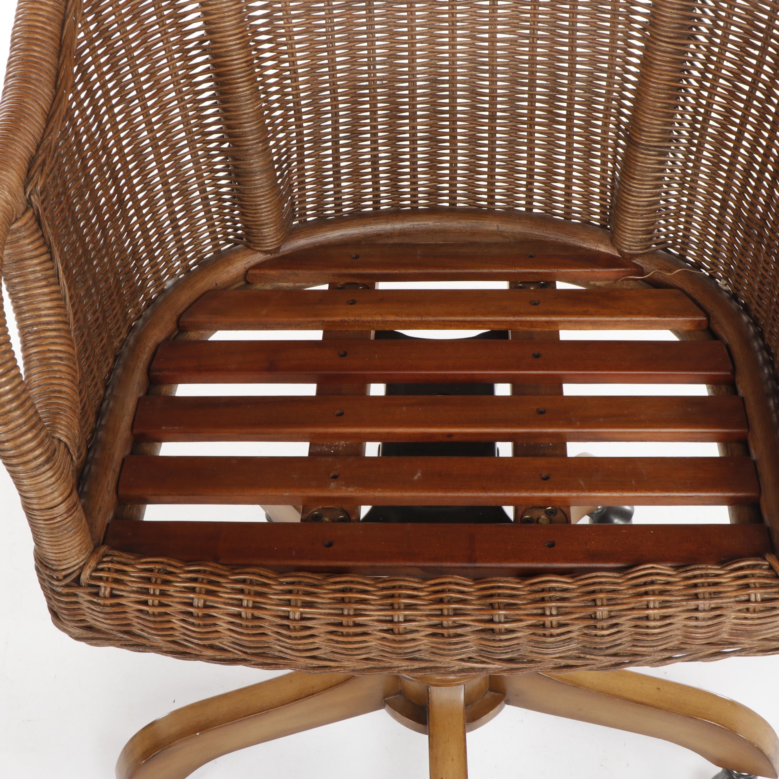Contemporary Pottery Barn "Wingate" Rattan Swivel Chair in Pecan EBTH